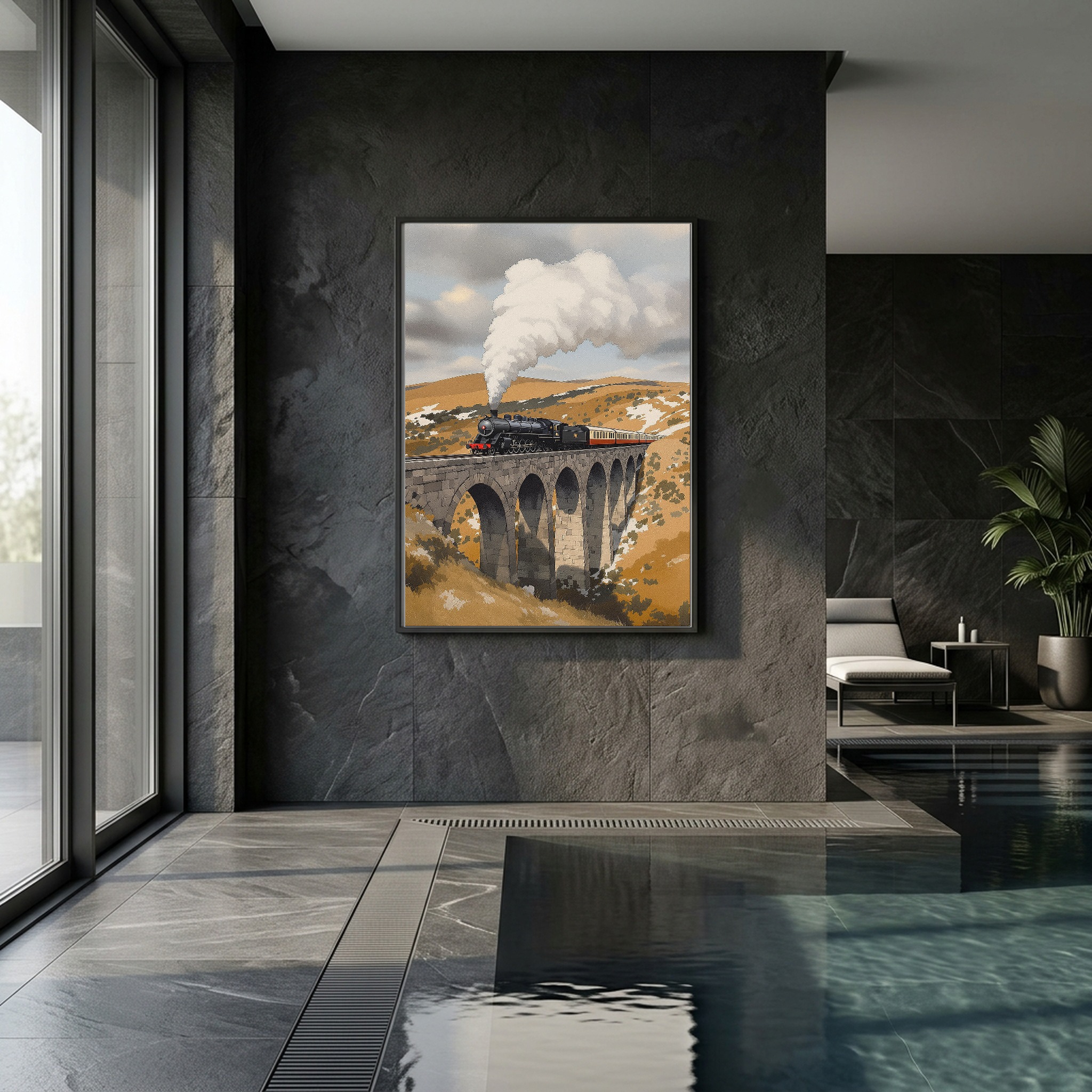 Steam Locomotive Crossing Stone Viaduct Canvas Wall Art - Image 3