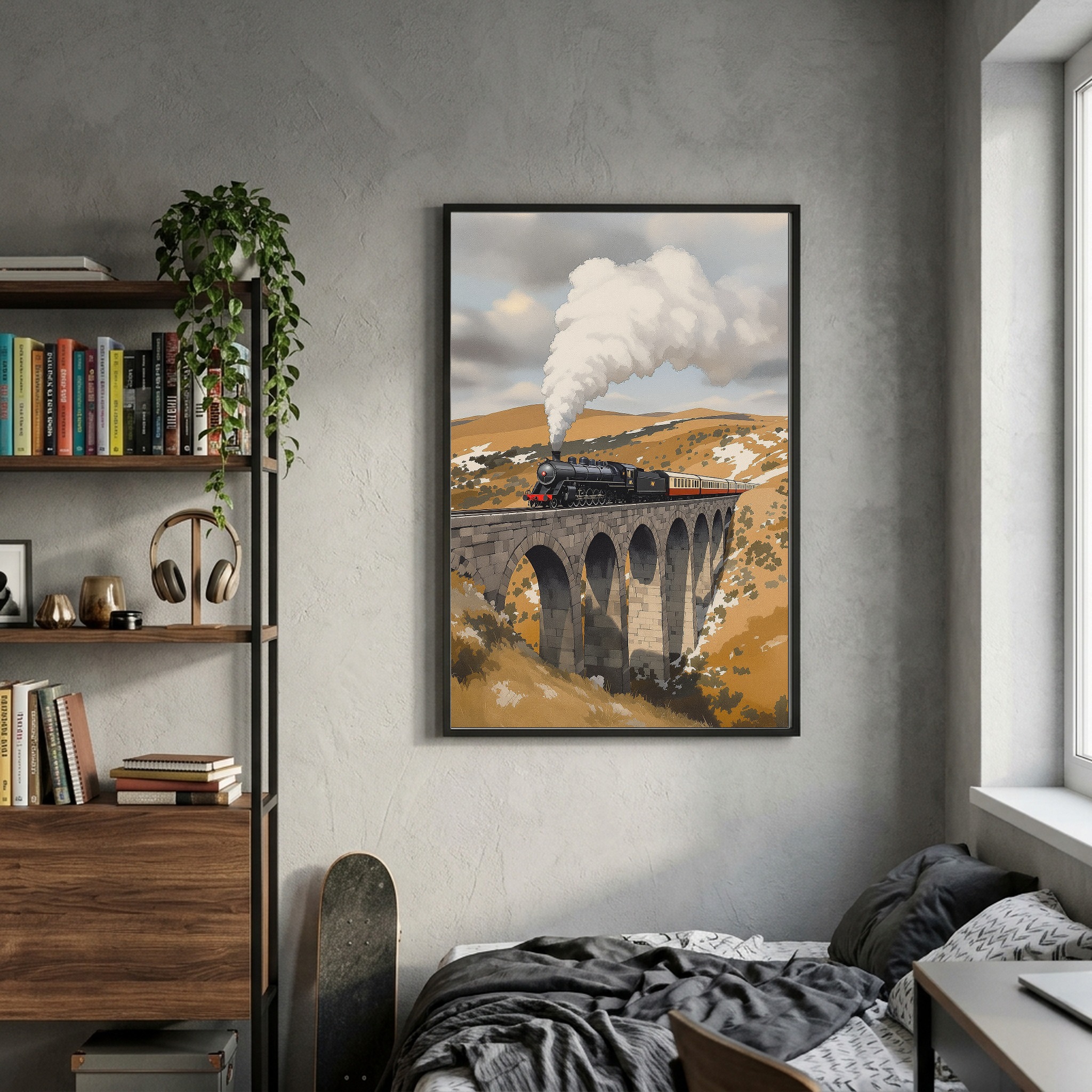 Steam Locomotive Crossing Stone Viaduct Canvas Wall Art - Image 4