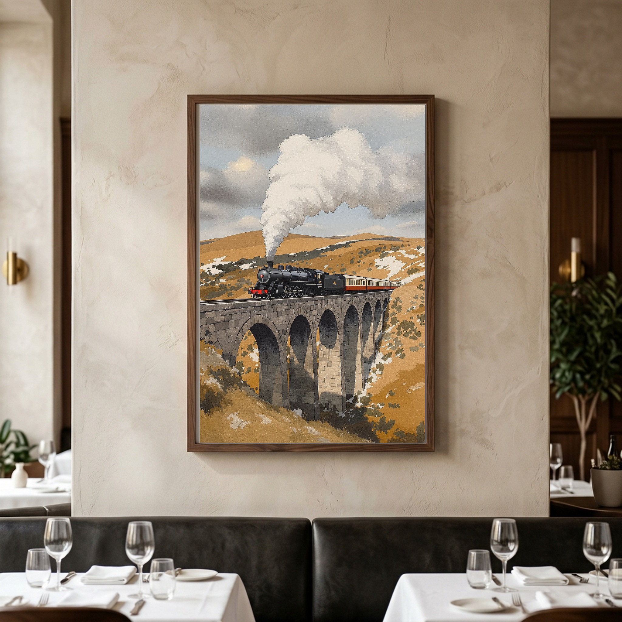 Steam Locomotive Crossing Stone Viaduct Canvas Wall Art - Image 6