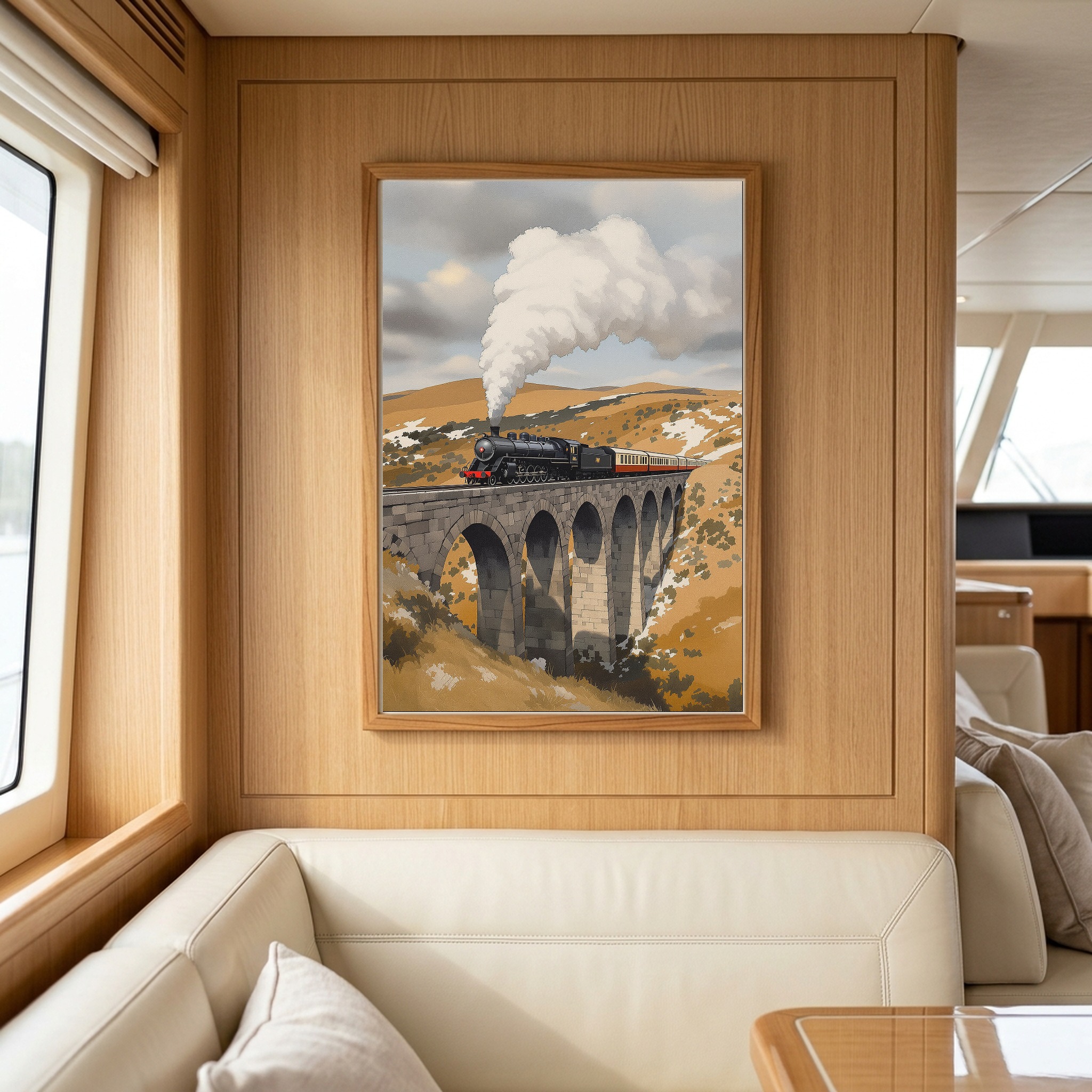Steam Locomotive Crossing Stone Viaduct Canvas Wall Art - Image 7
