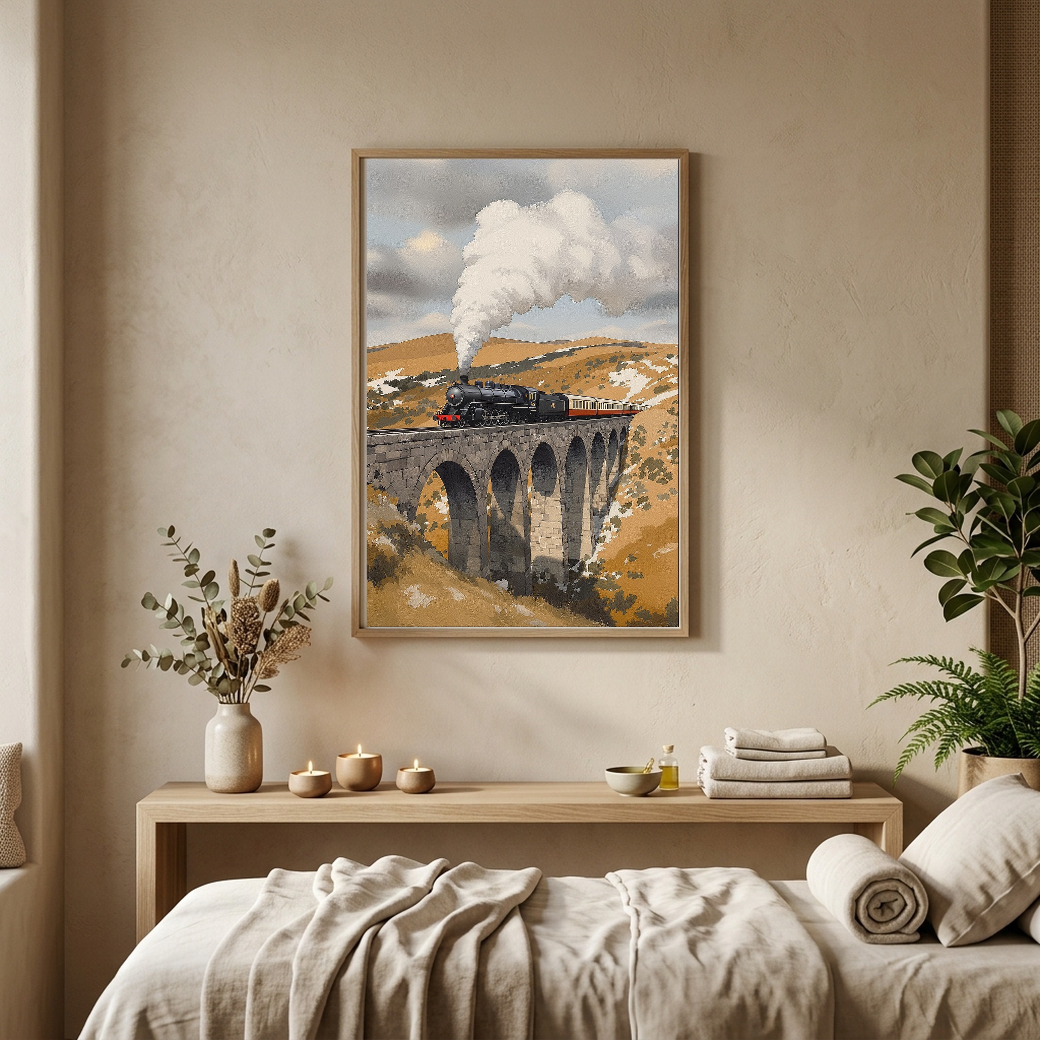 Steam Locomotive Crossing Stone Viaduct Canvas Wall Art - Image 8