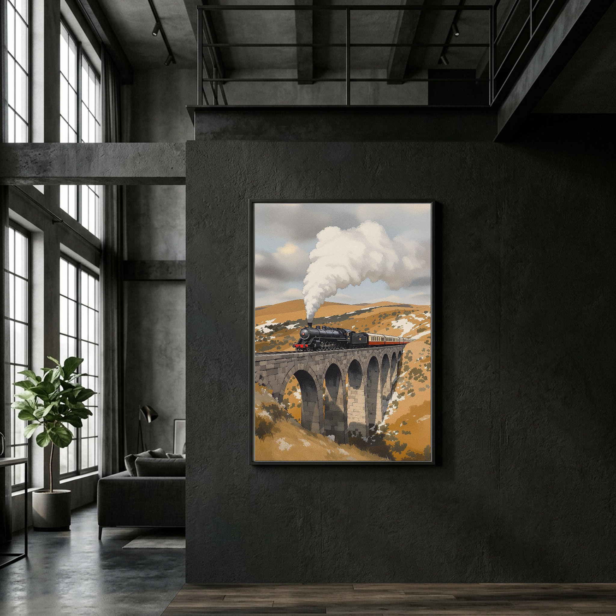 Steam Locomotive Crossing Stone Viaduct Canvas Wall Art - Image 9