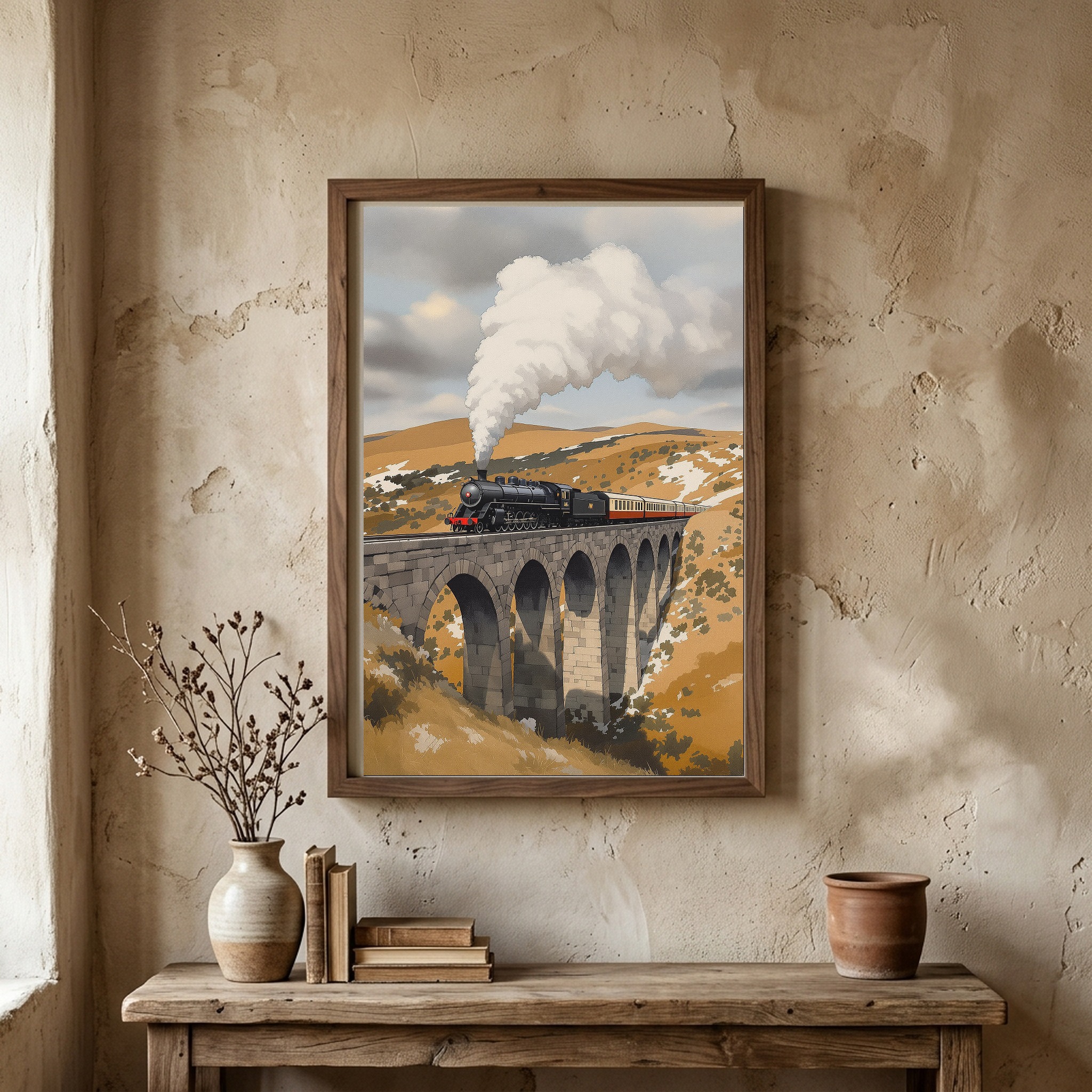 Steam Locomotive Crossing Stone Viaduct Canvas Wall Art - Image 10