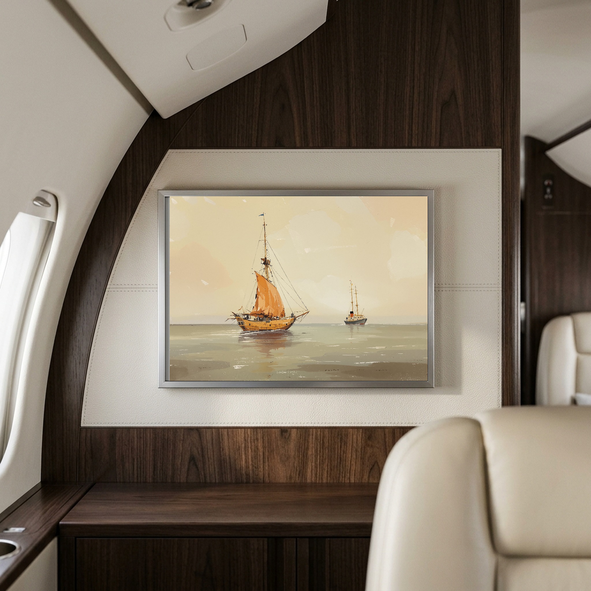 Historic Sailboat Passing Lightship – Nautical Canvas Wall Art for Home Office - Image 3