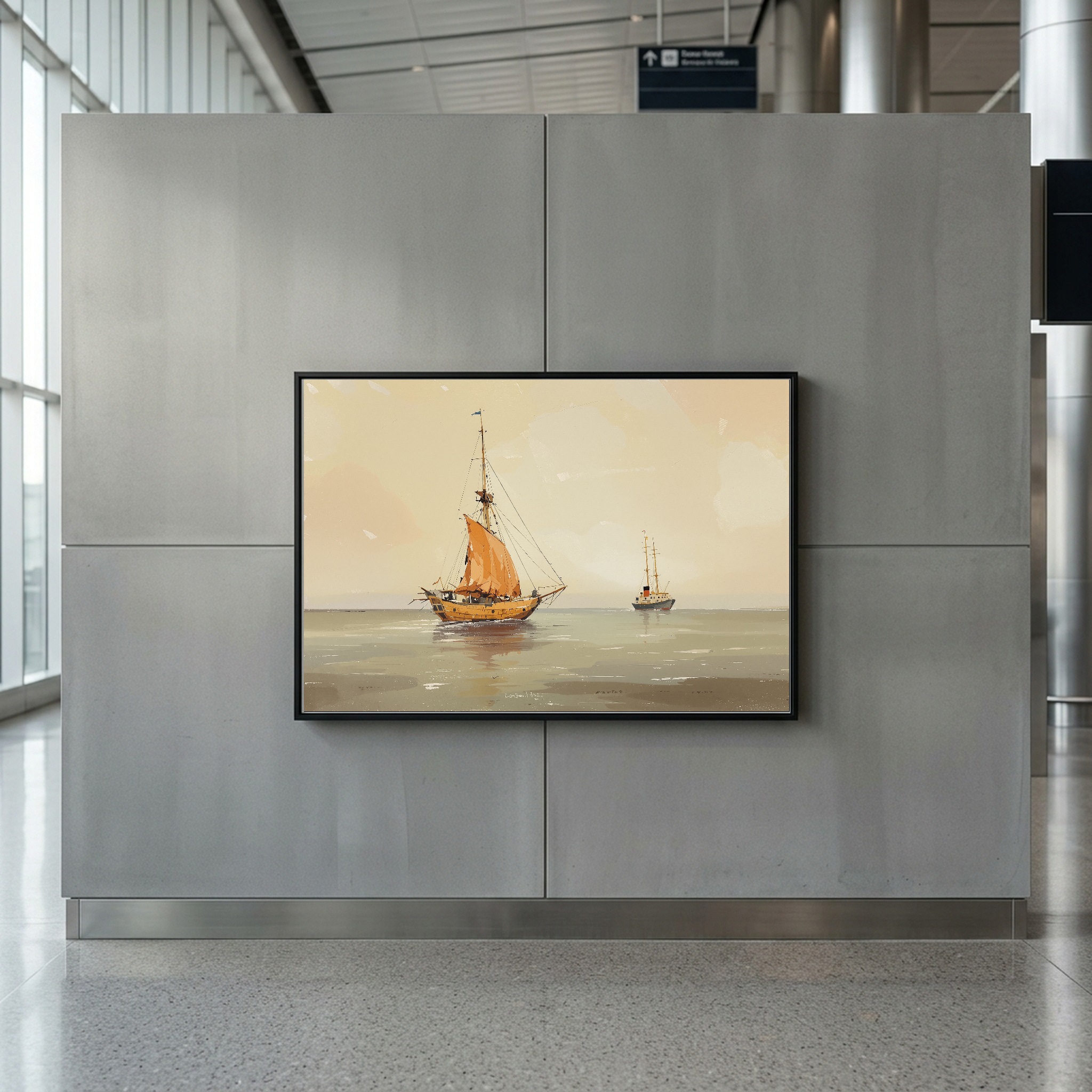 Historic Sailboat Passing Lightship – Nautical Canvas Wall Art for Home Office - Image 4