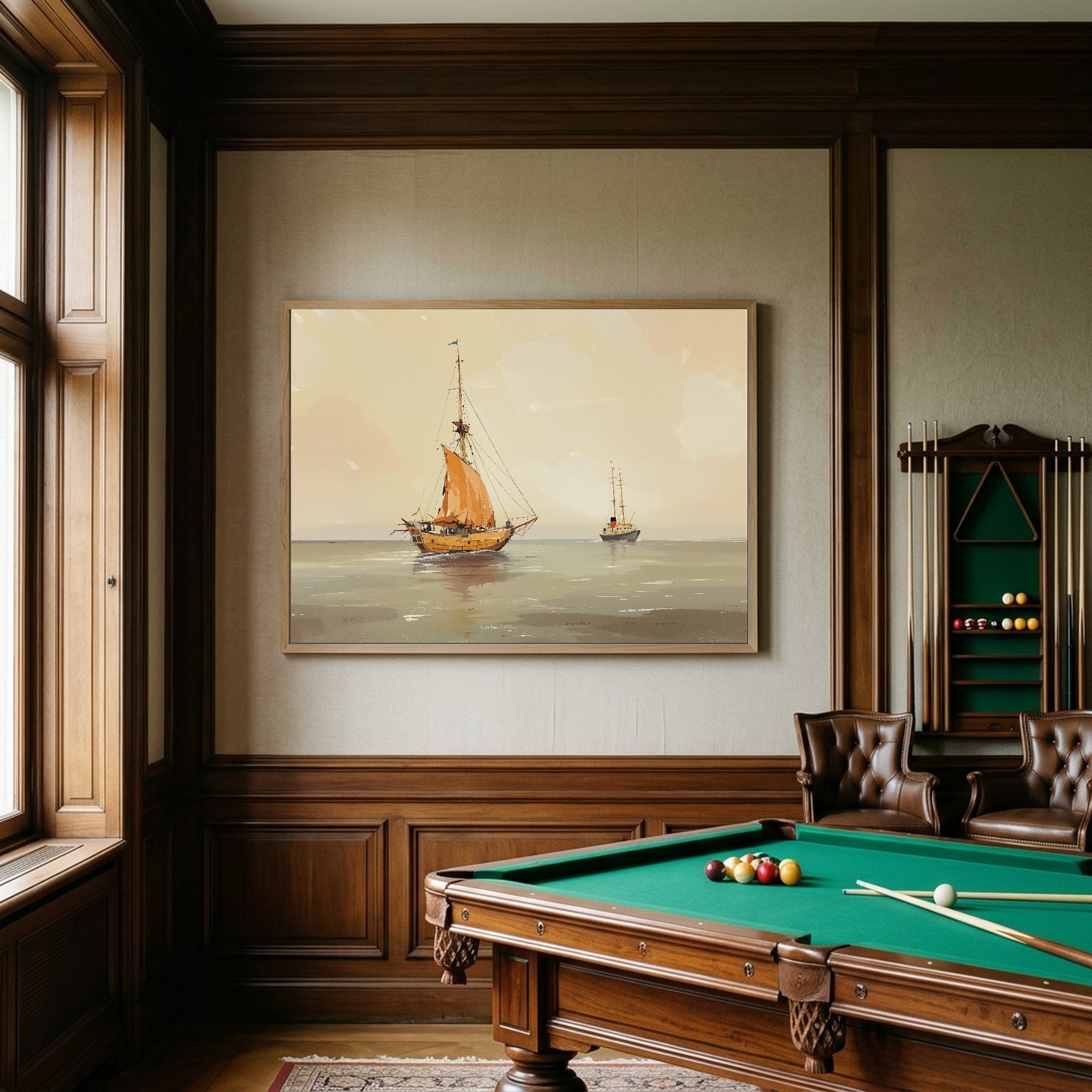 Historic Sailboat Passing Lightship – Nautical Canvas Wall Art for Home Office - Image 5