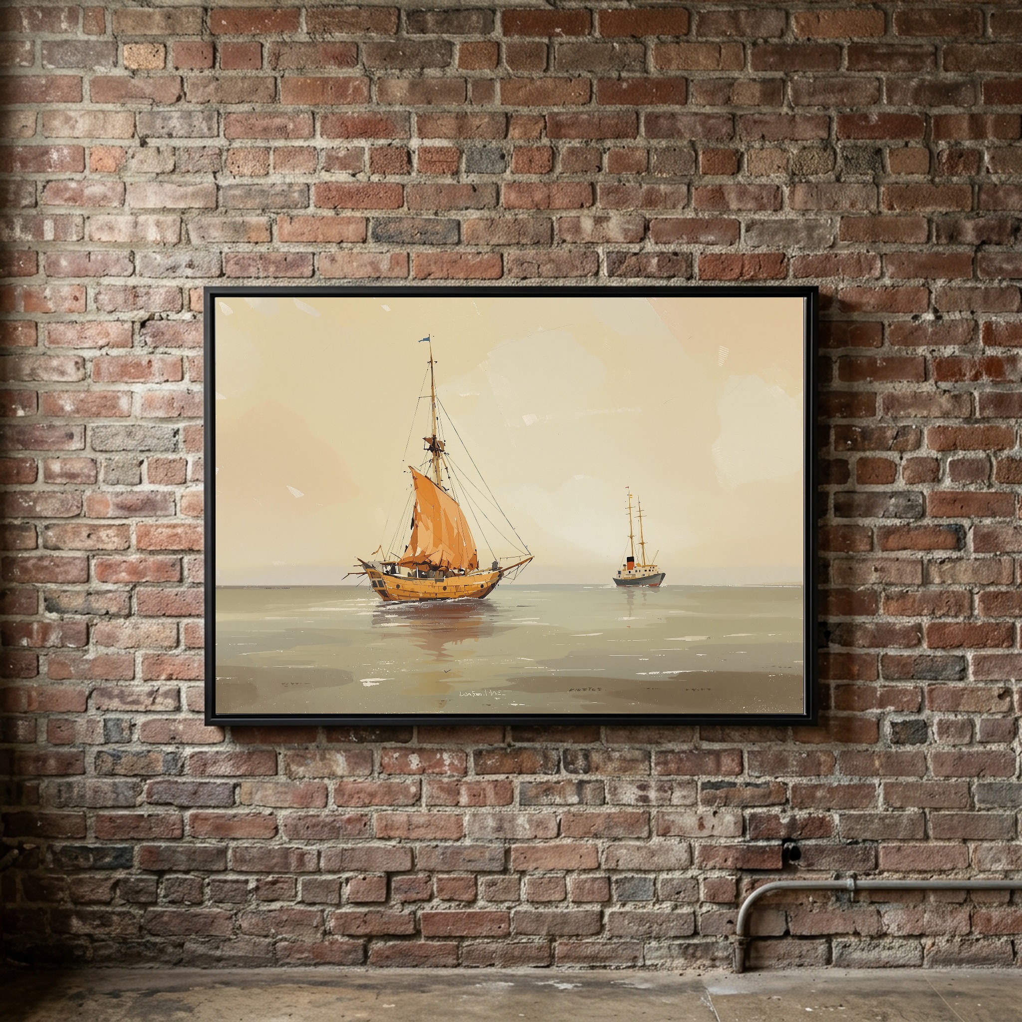 Historic Sailboat Passing Lightship – Nautical Canvas Wall Art for Home Office - Image 9