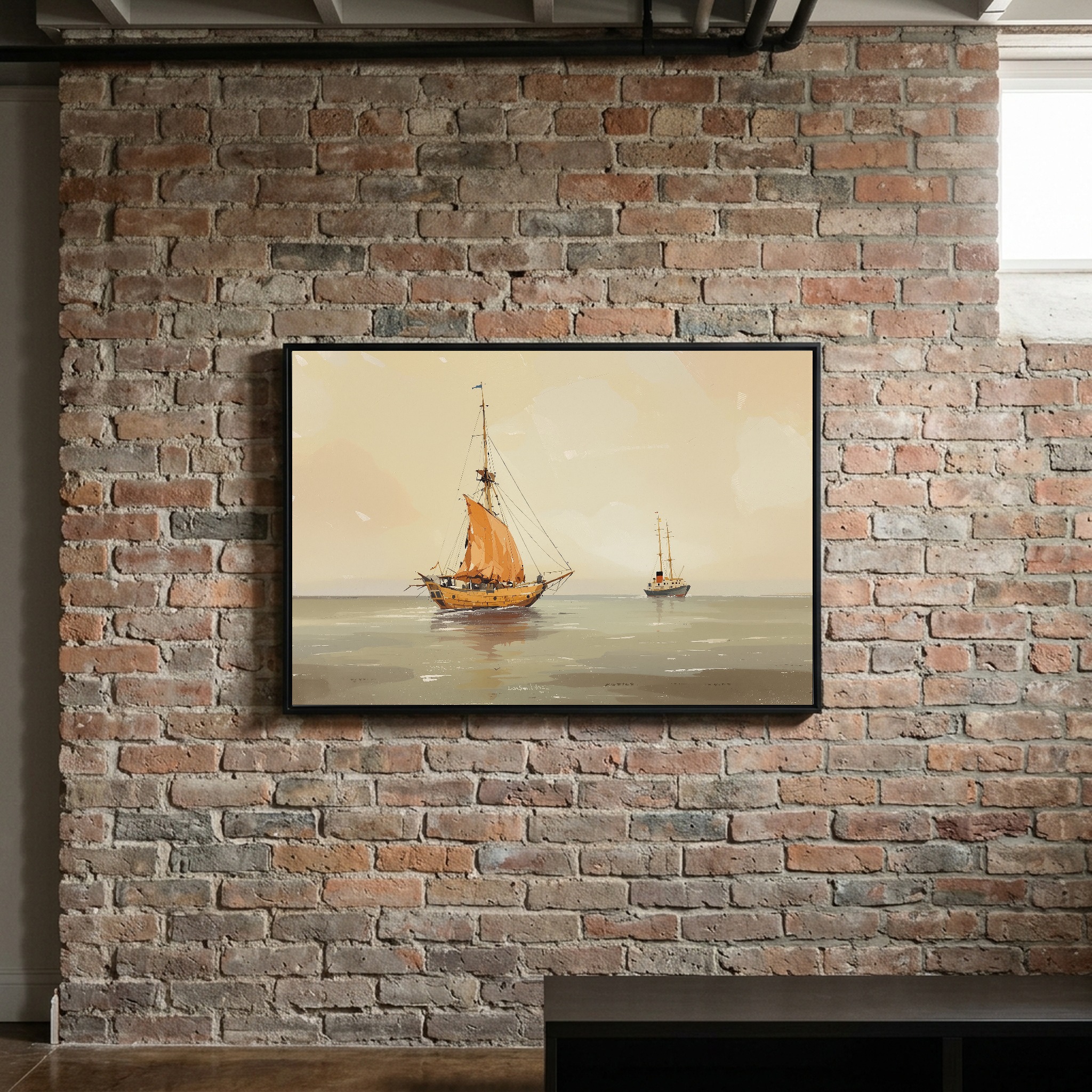 Historic Sailboat Passing Lightship – Nautical Canvas Wall Art for Home Office - Image 10