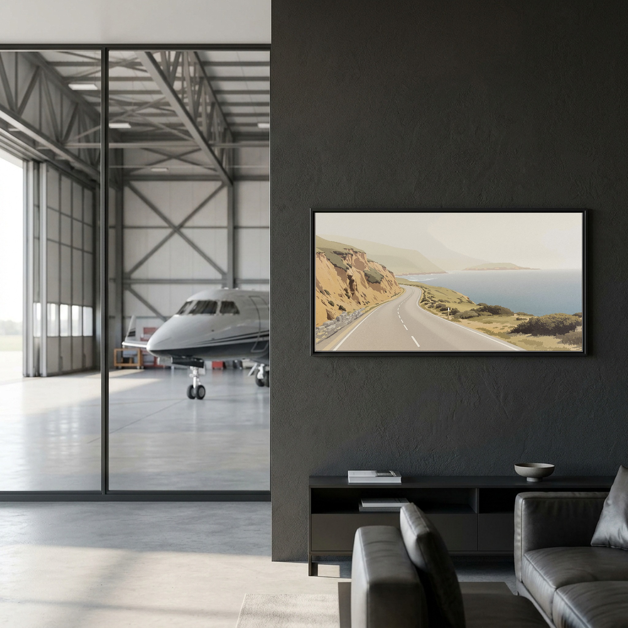 Pacific Coast Highway Foggy Cliffs Panoramic Canvas – Coastal Road Wall Art for Minimalist Living Room