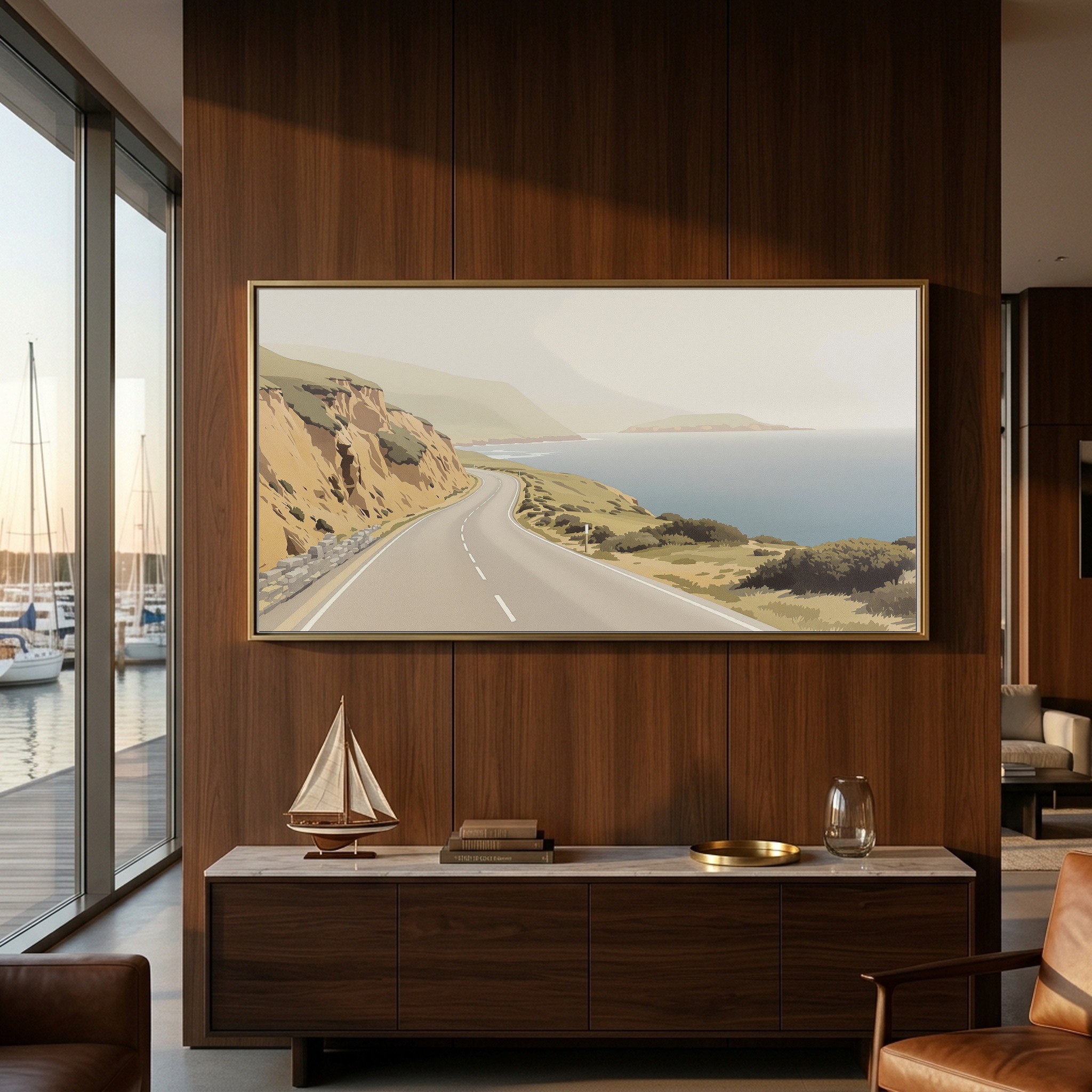 Pacific Coast Highway Foggy Cliffs Panoramic Canvas – Coastal Road Wall Art for Minimalist Living Room - Image 3