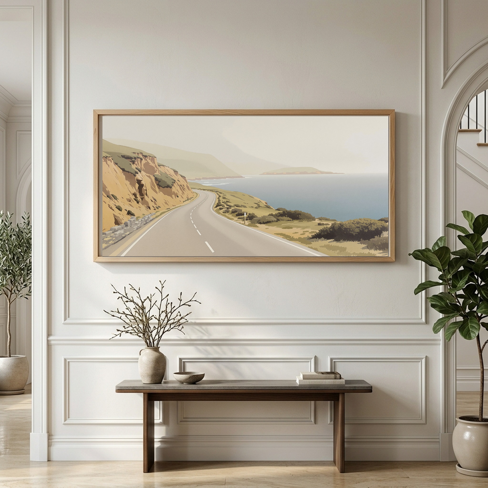 Pacific Coast Highway Foggy Cliffs Panoramic Canvas – Coastal Road Wall Art for Minimalist Living Room - Image 4