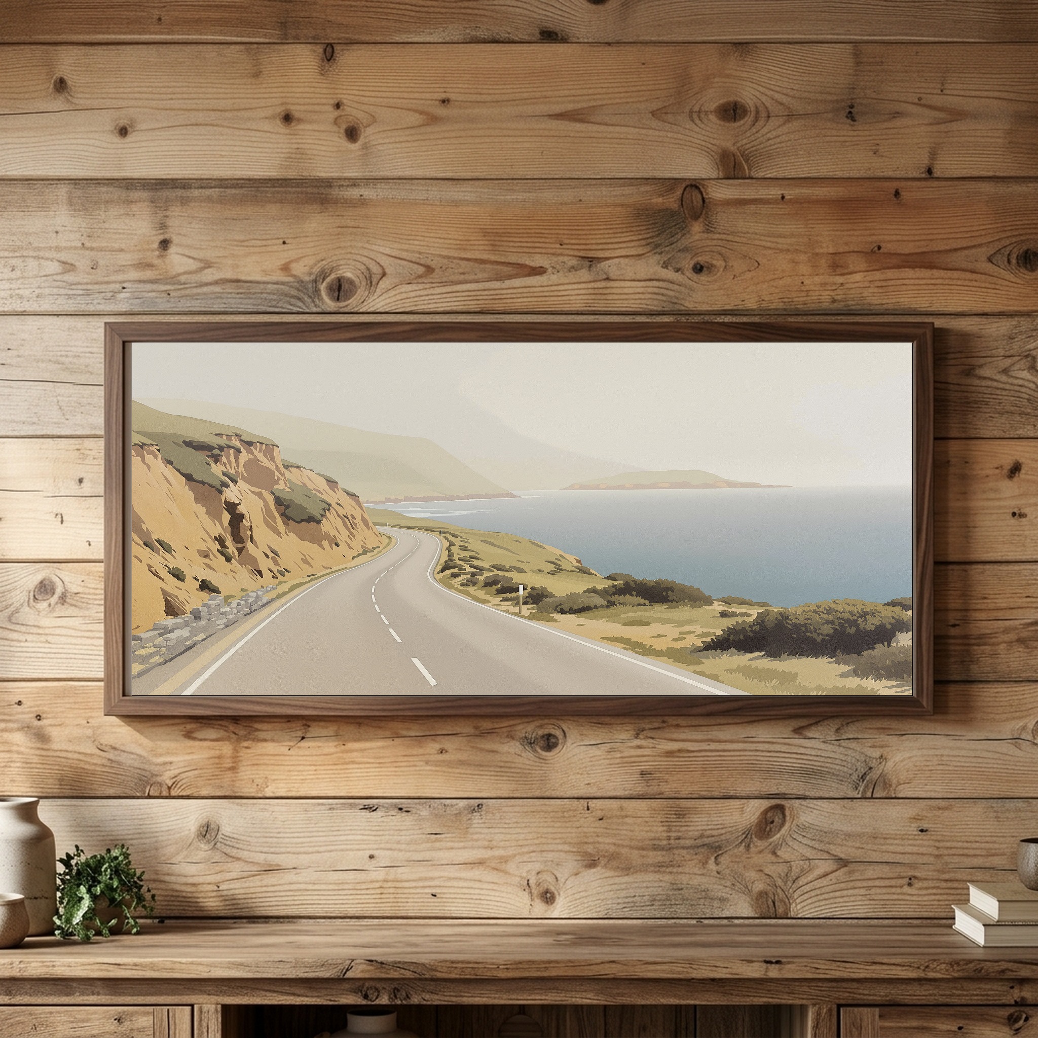 Pacific Coast Highway Foggy Cliffs Panoramic Canvas – Coastal Road Wall Art for Minimalist Living Room - Image 6