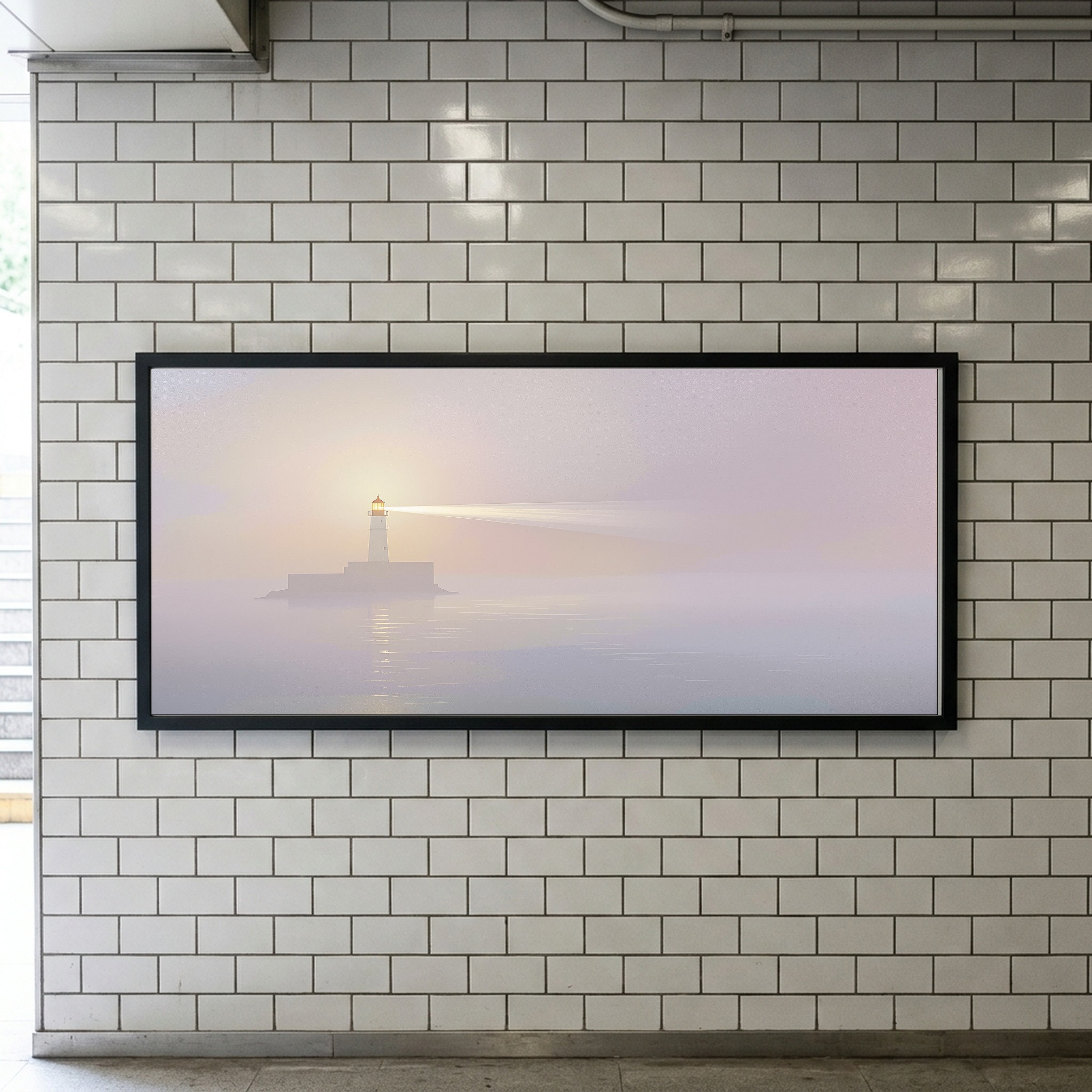 Sunset Beacon Beam Through Mist – Panoramic Canvas Wall Art for a Serene Study - Image 9