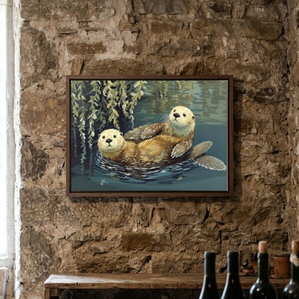 Wild Sea Otters Floating in Kelp Beds – Monterey Wildlife Canvas Wall Art