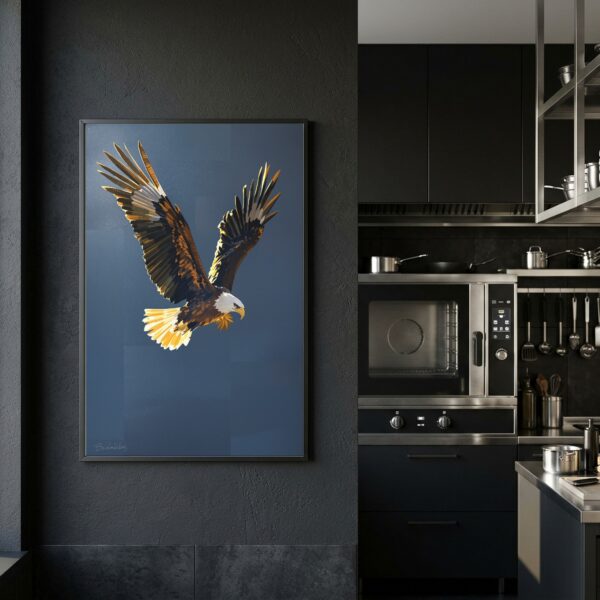 Bald Eagle Soaring Over a Pine Canyon River Valley