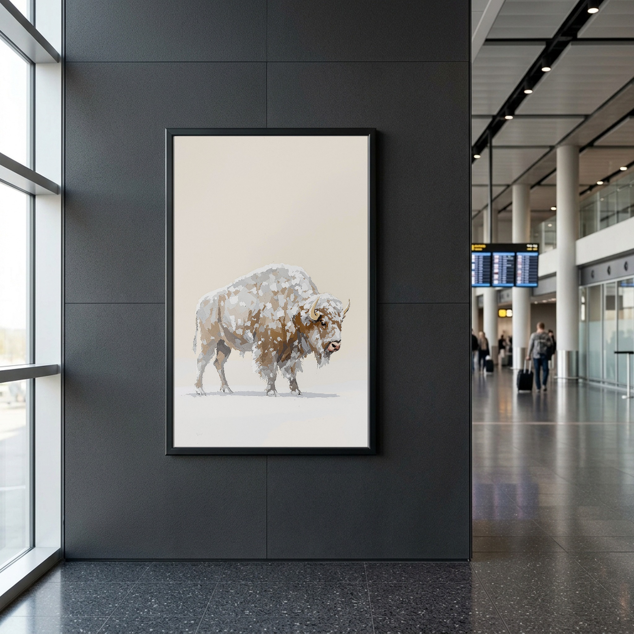 Frost-Covered Bison in a Yellowstone Blizzard | Vertical Canvas Wall Art for Mountain Homes