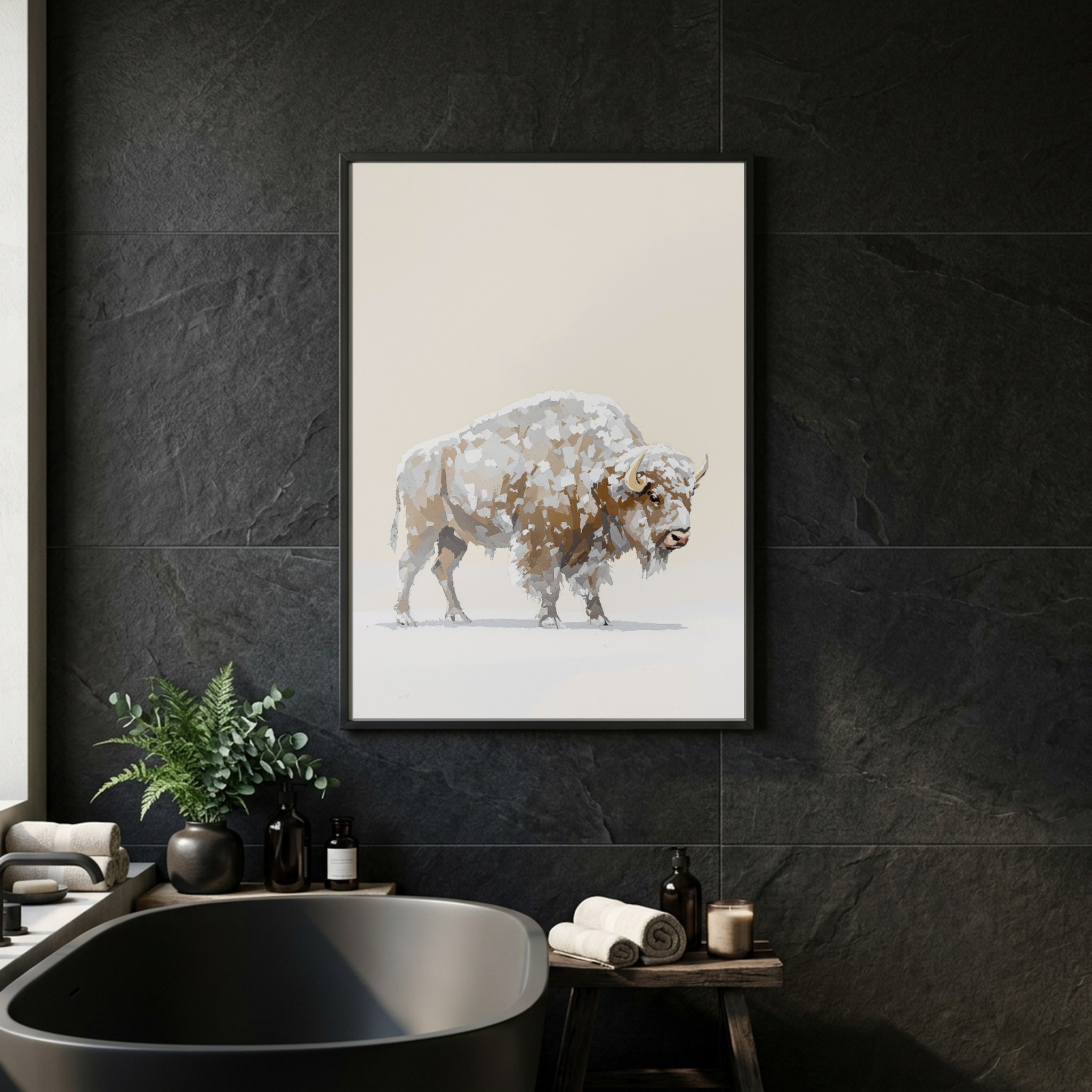 Frost-Covered Bison in a Yellowstone Blizzard | Vertical Canvas Wall Art for Mountain Homes - Image 4