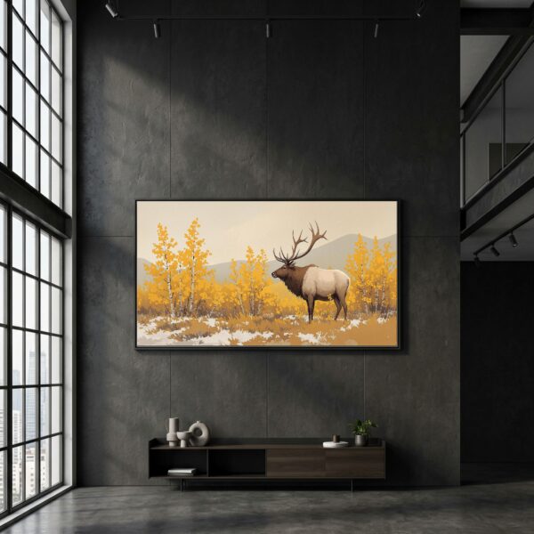 Bull Elk Bugling in Autumn Mist – Panoramic Canvas Wall Art for Rustic Cabin