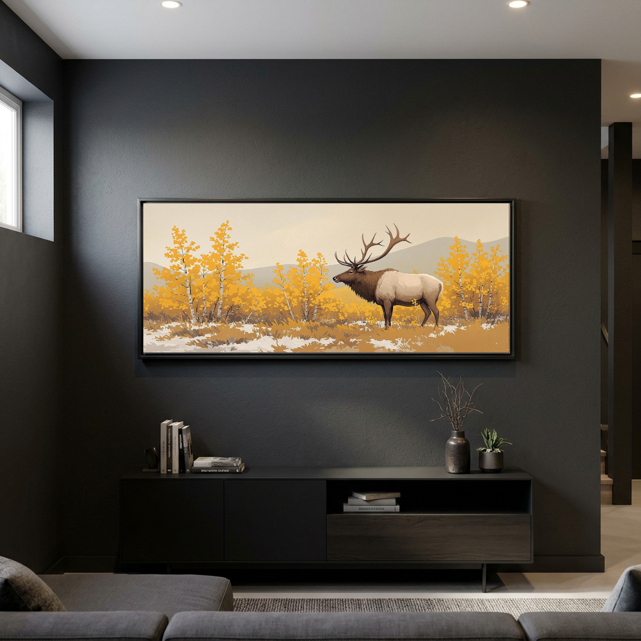 Bull Elk Bugling in Autumn Mist – Panoramic Canvas Wall Art for Rustic Cabin - Image 3