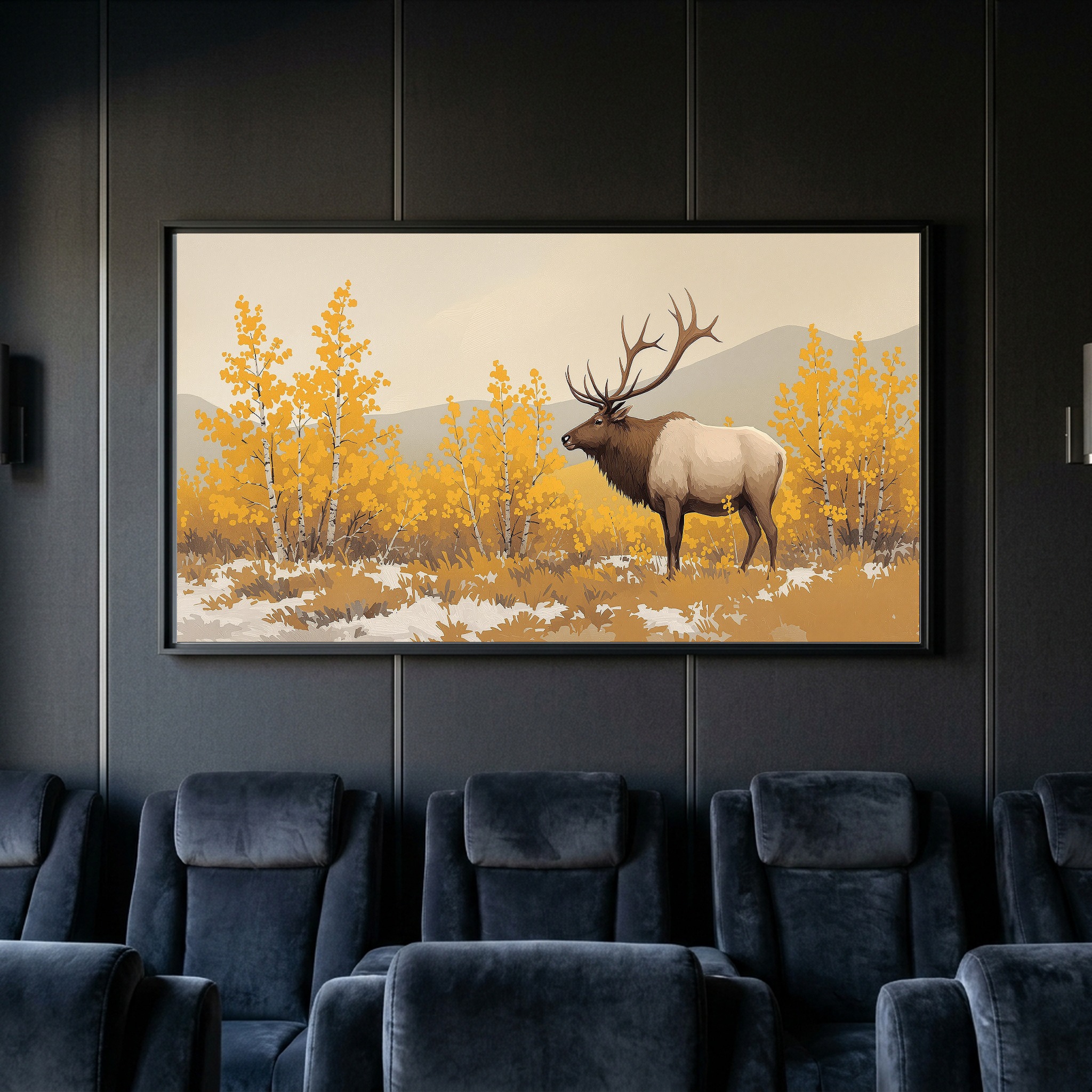 Bull Elk Bugling in Autumn Mist – Panoramic Canvas Wall Art for Rustic Cabin - Image 4
