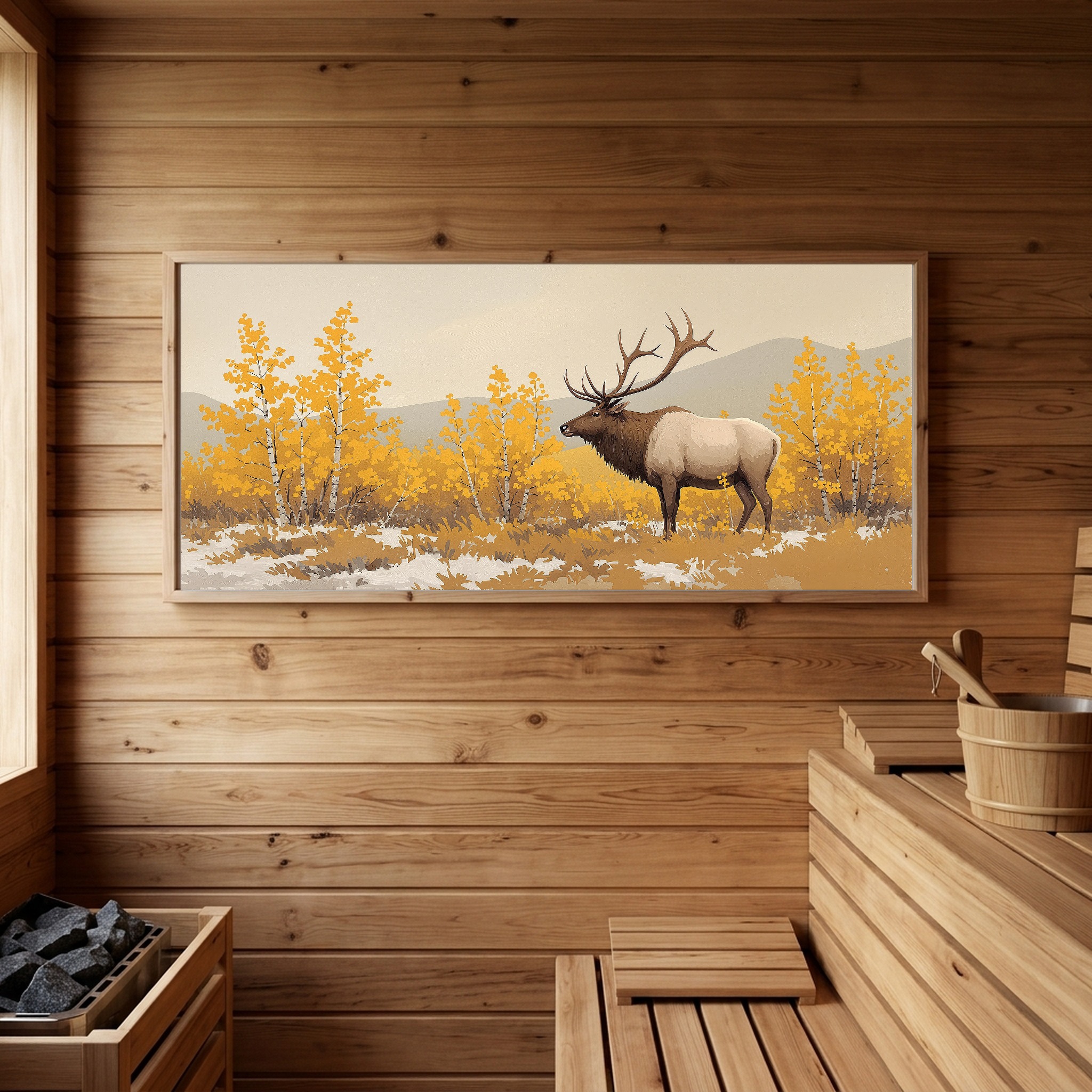 Bull Elk Bugling in Autumn Mist – Panoramic Canvas Wall Art for Rustic Cabin - Image 5