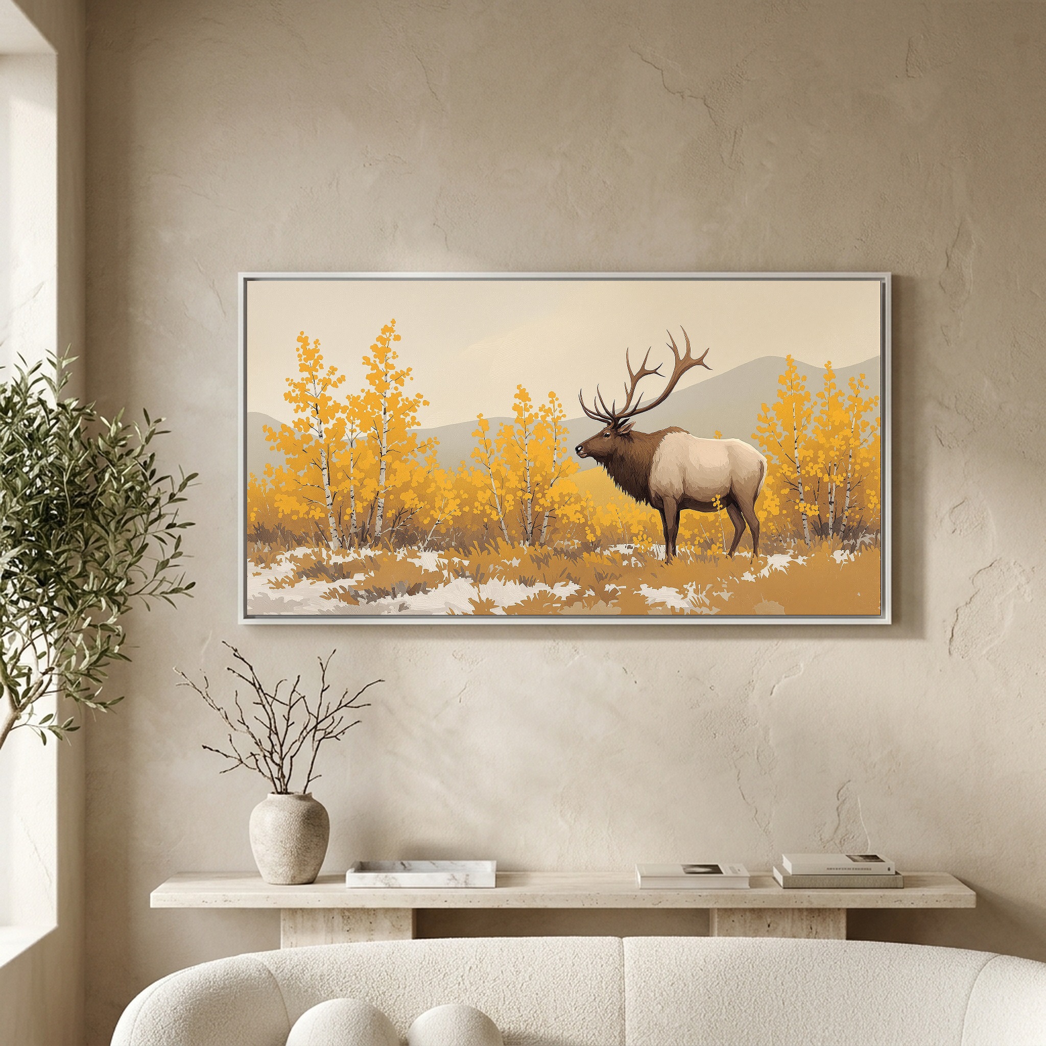 Bull Elk Bugling in Autumn Mist – Panoramic Canvas Wall Art for Rustic Cabin - Image 9