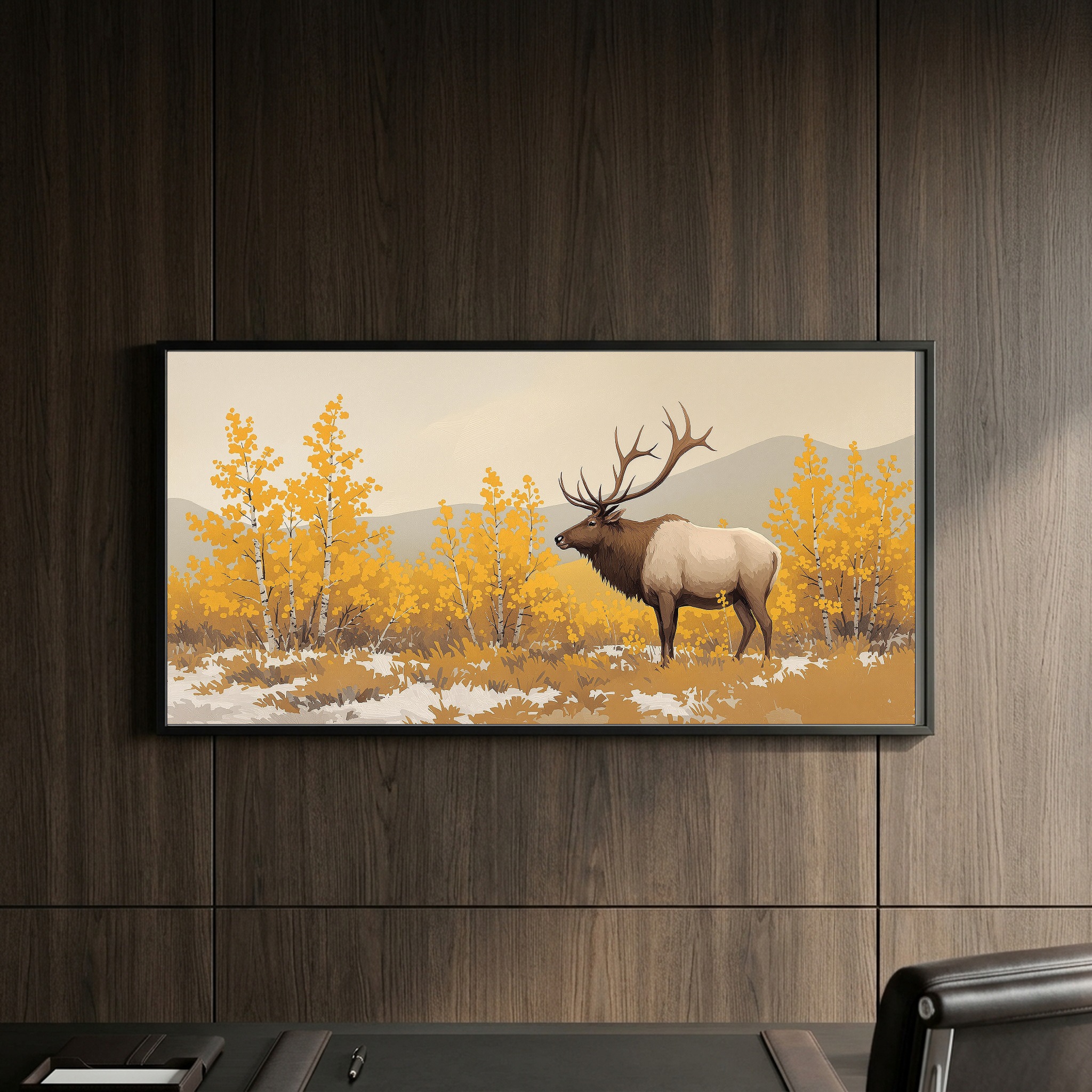 Bull Elk Bugling in Autumn Mist – Panoramic Canvas Wall Art for Rustic Cabin - Image 10