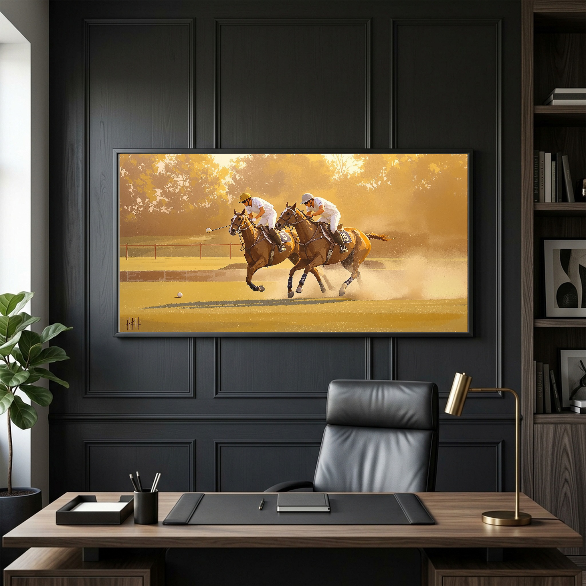 Polo Match in Full Swing: Fast Lunge on Perfect Turf Panoramic Canvas - Image 2