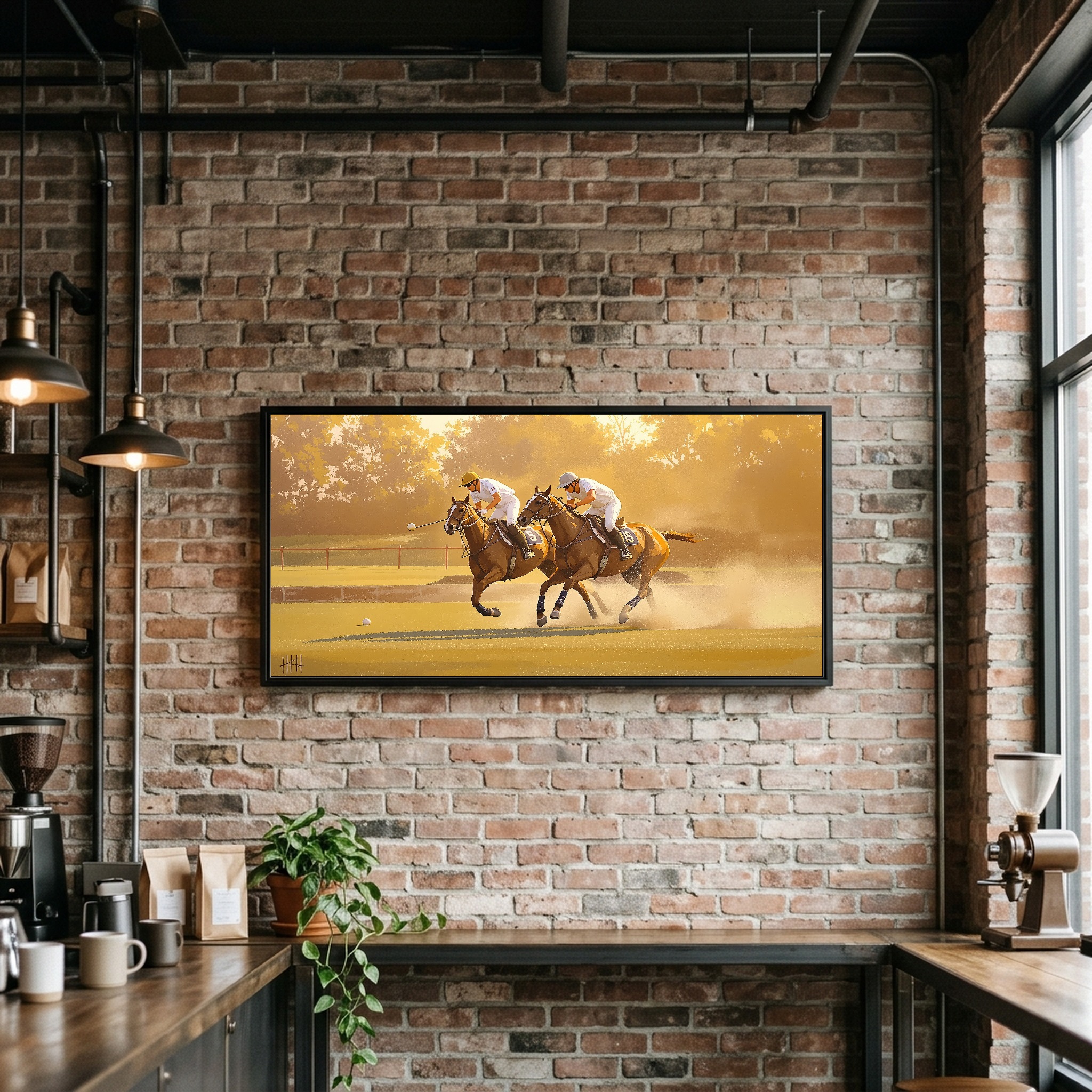 Polo Match in Full Swing: Fast Lunge on Perfect Turf Panoramic Canvas - Image 3