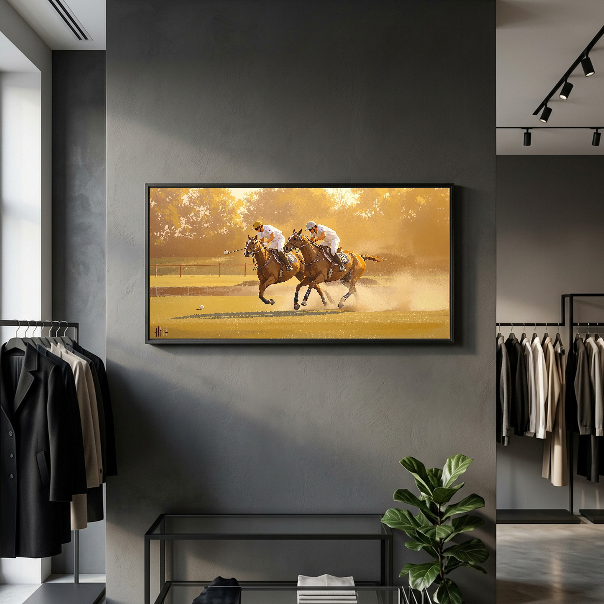 Polo Match in Full Swing: Fast Lunge on Perfect Turf Panoramic Canvas - Image 4