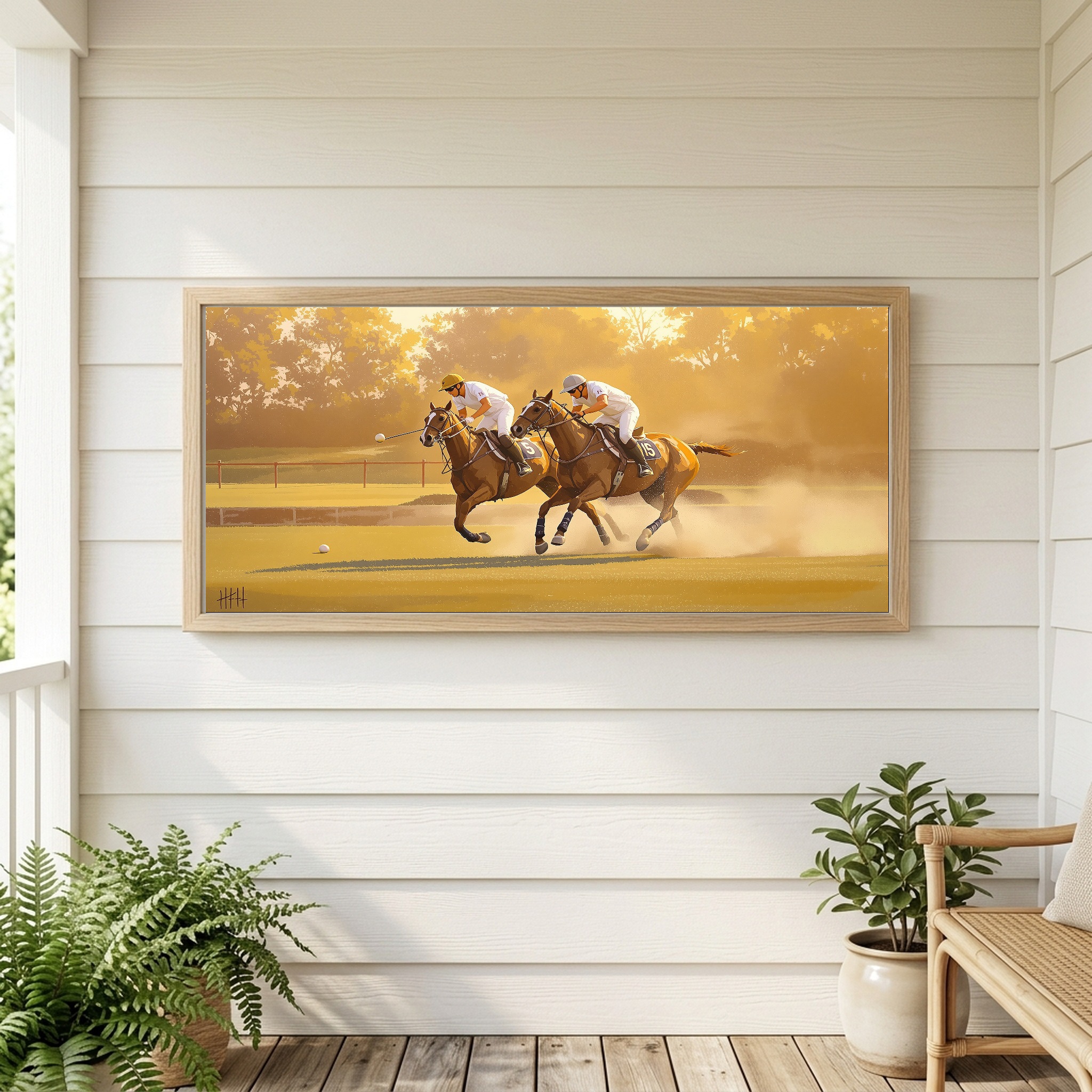 Polo Match in Full Swing: Fast Lunge on Perfect Turf Panoramic Canvas - Image 7