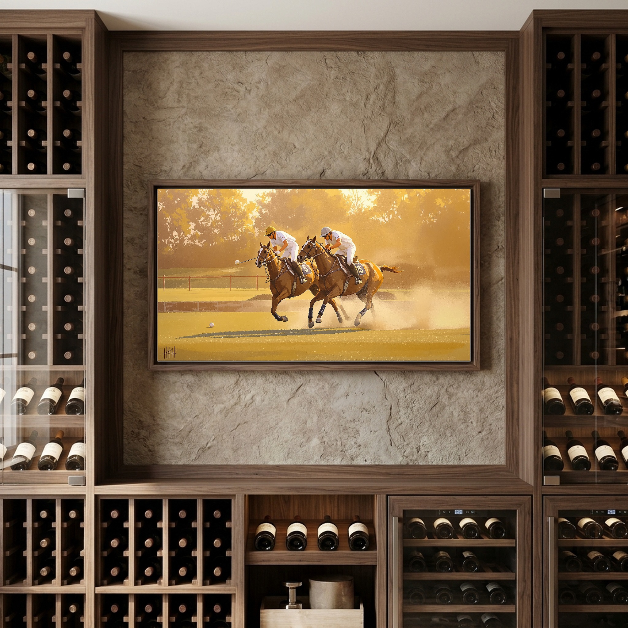 Polo Match in Full Swing: Fast Lunge on Perfect Turf Panoramic Canvas - Image 8