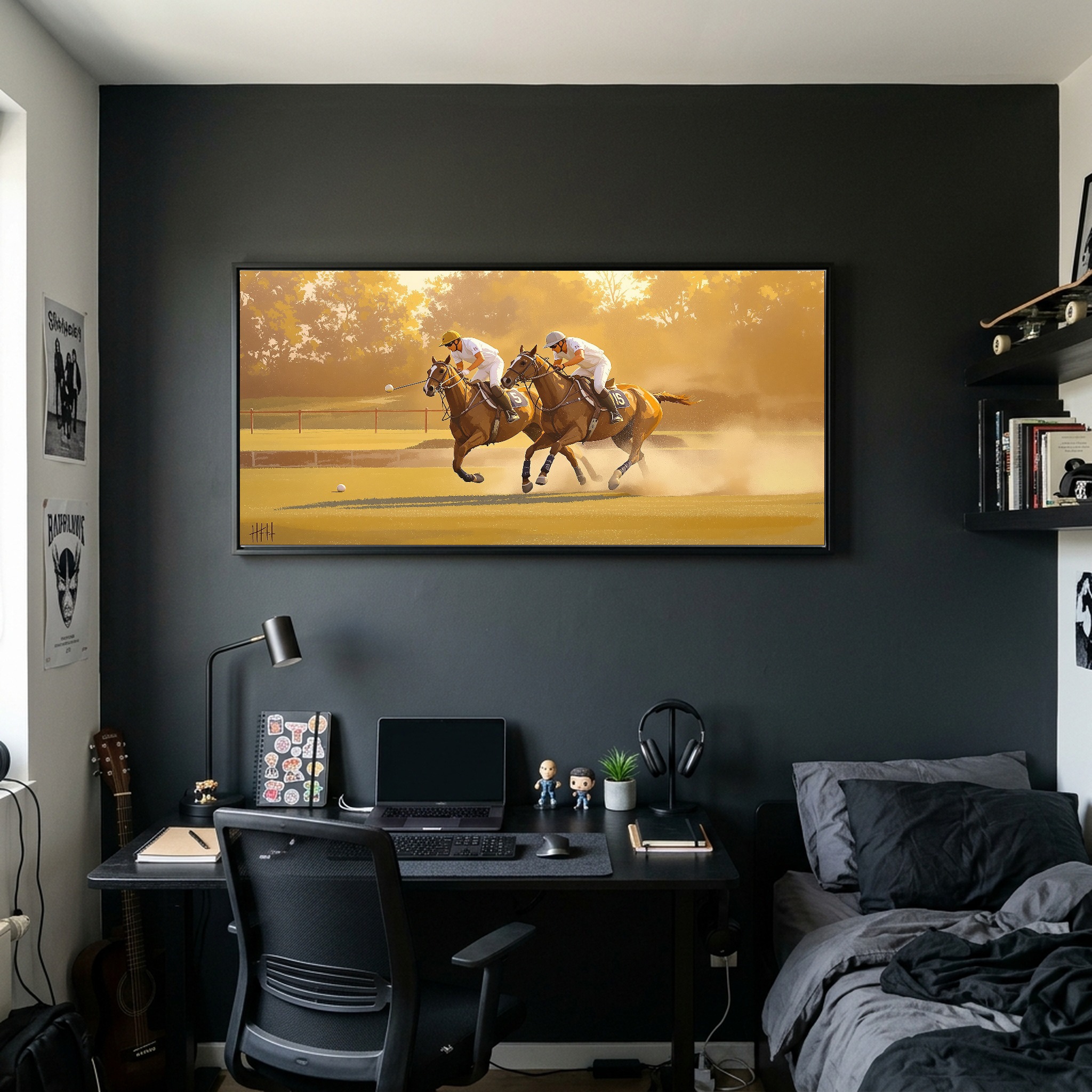 Polo Match in Full Swing: Fast Lunge on Perfect Turf Panoramic Canvas - Image 10