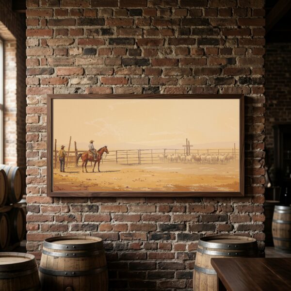 Cowboy and Quarter Horse Working the Herd in a Rustic Corral