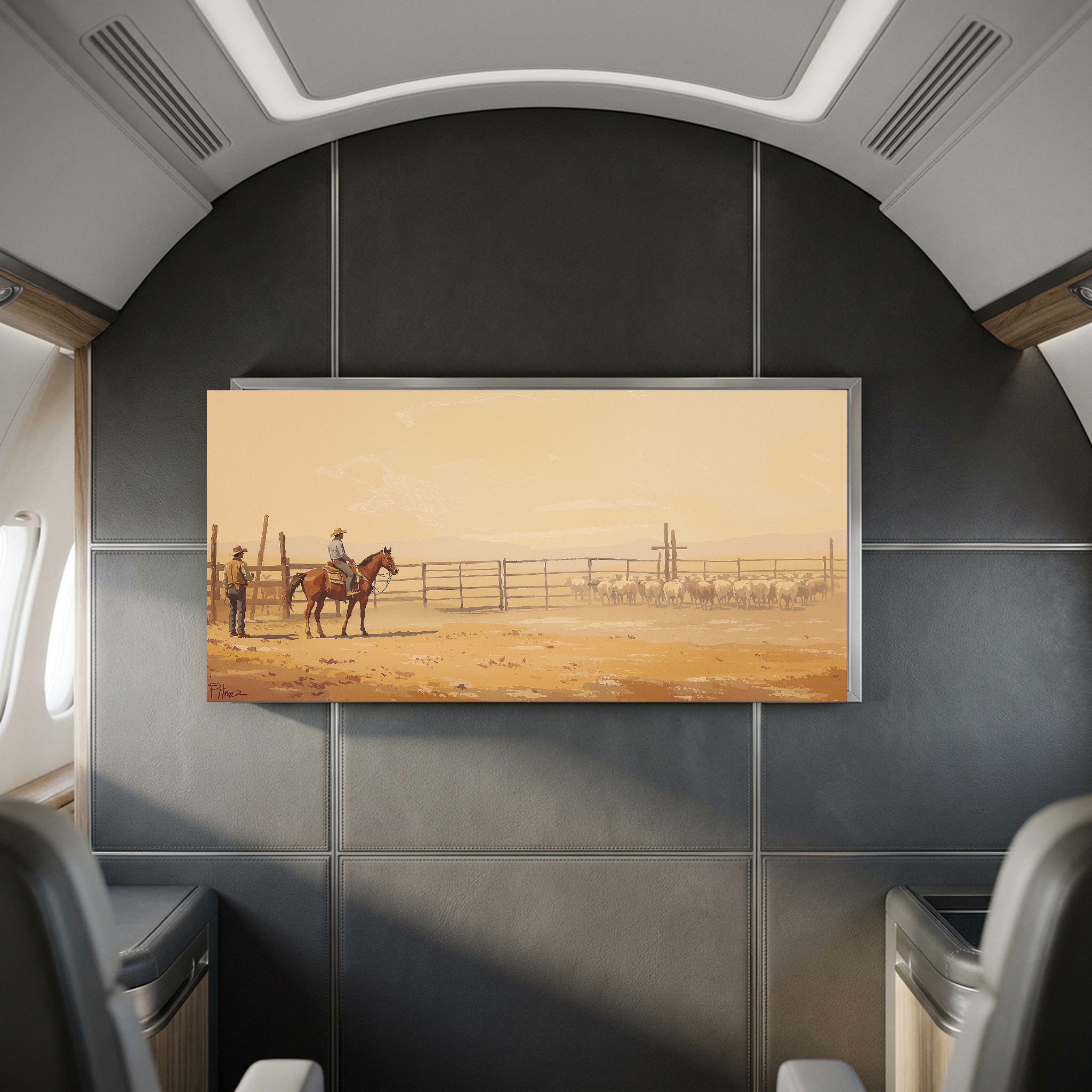 Cowboy and Quarter Horse Working the Herd in a Rustic Corral - Image 2