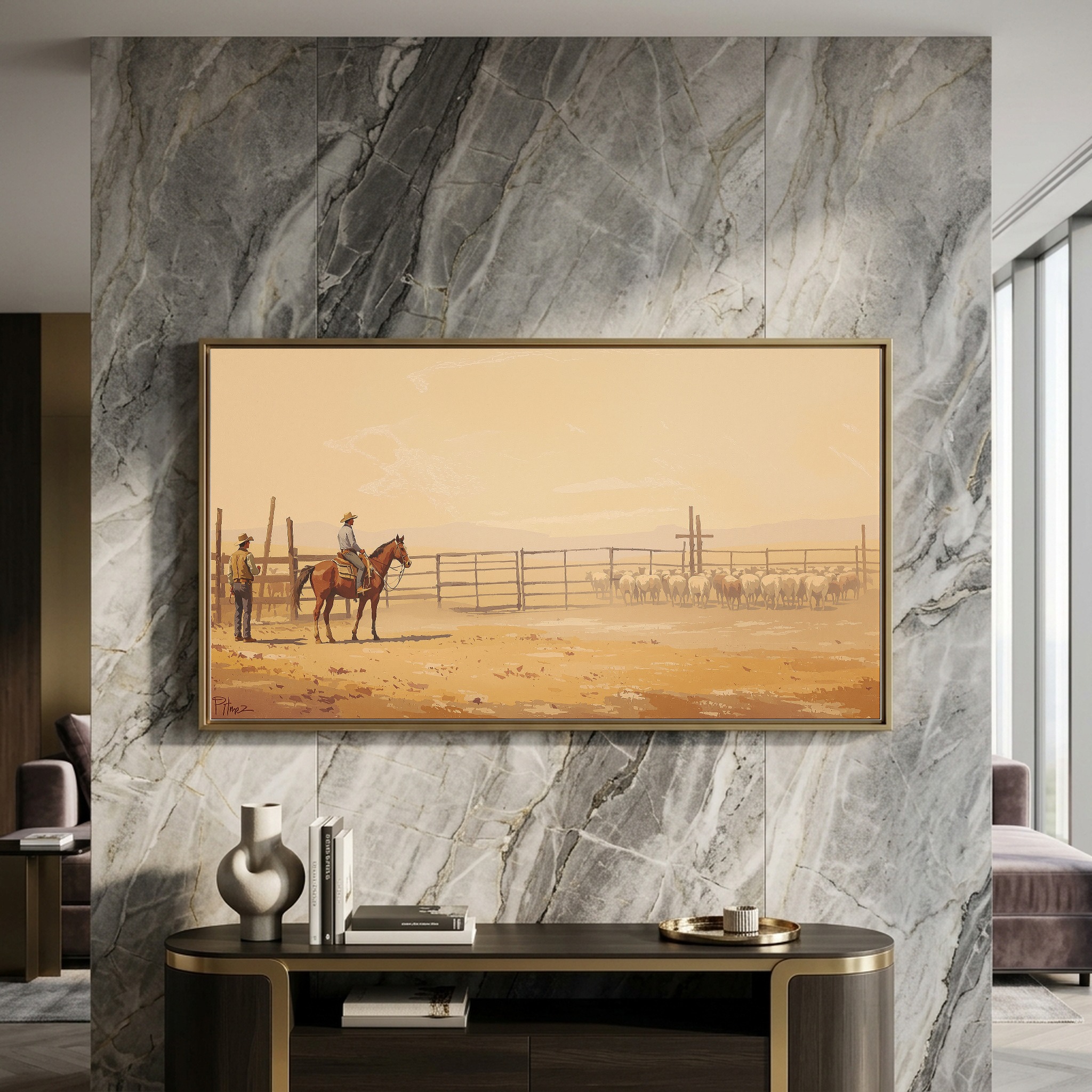 Cowboy and Quarter Horse Working the Herd in a Rustic Corral - Image 5