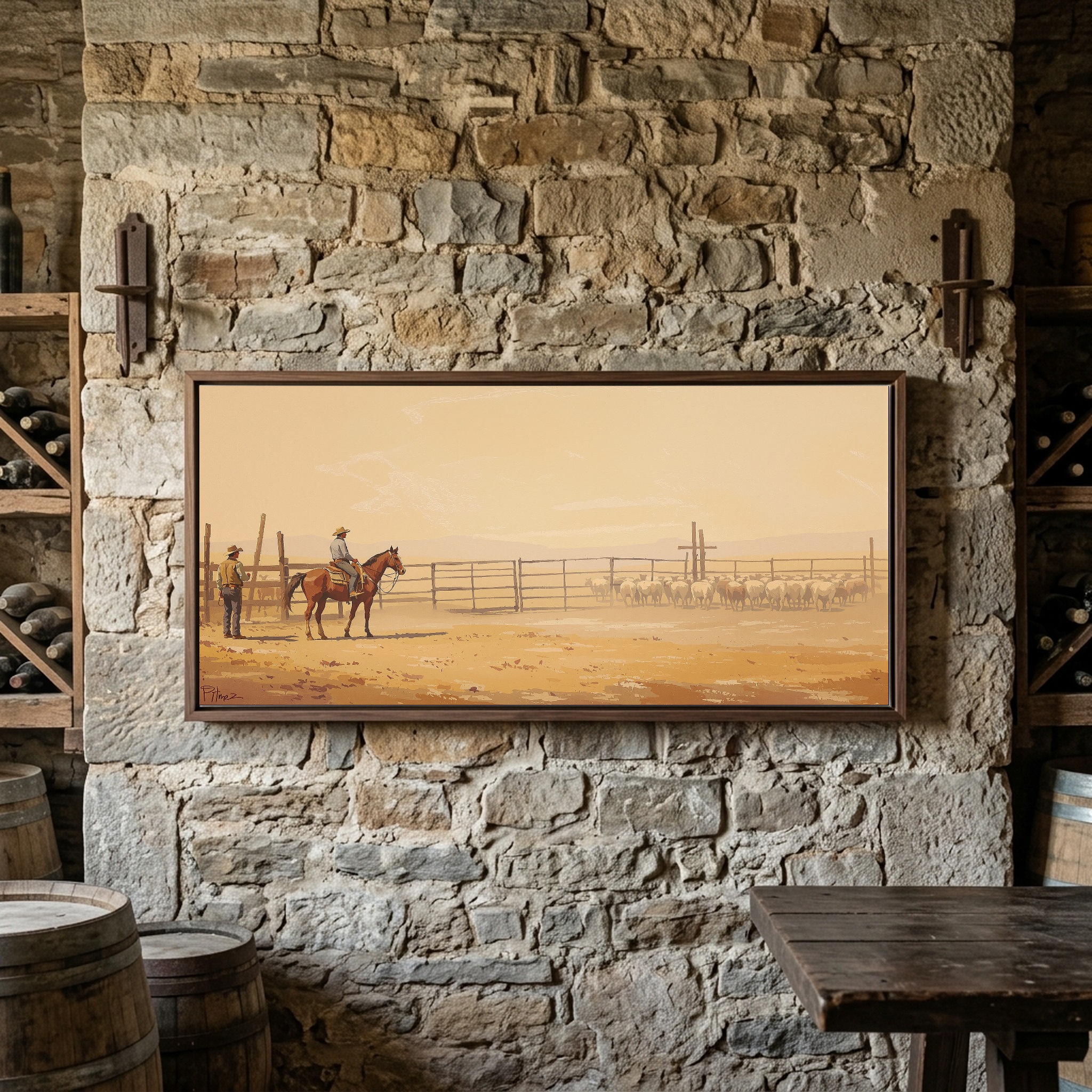 Cowboy and Quarter Horse Working the Herd in a Rustic Corral - Image 6