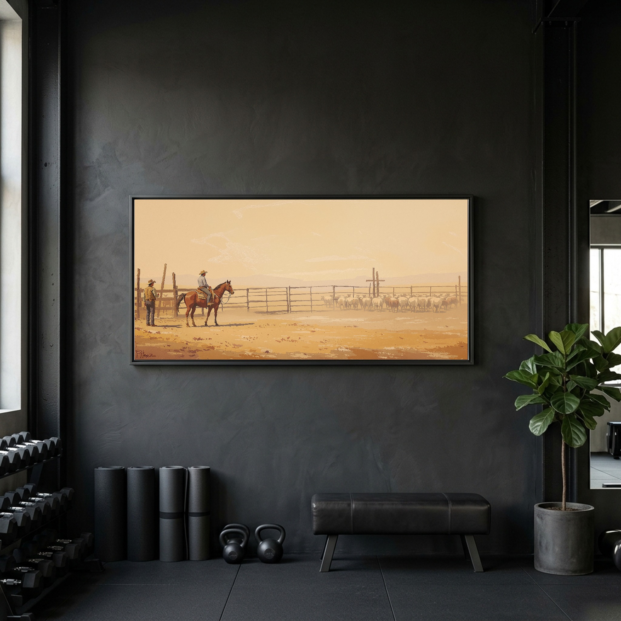 Cowboy and Quarter Horse Working the Herd in a Rustic Corral - Image 8