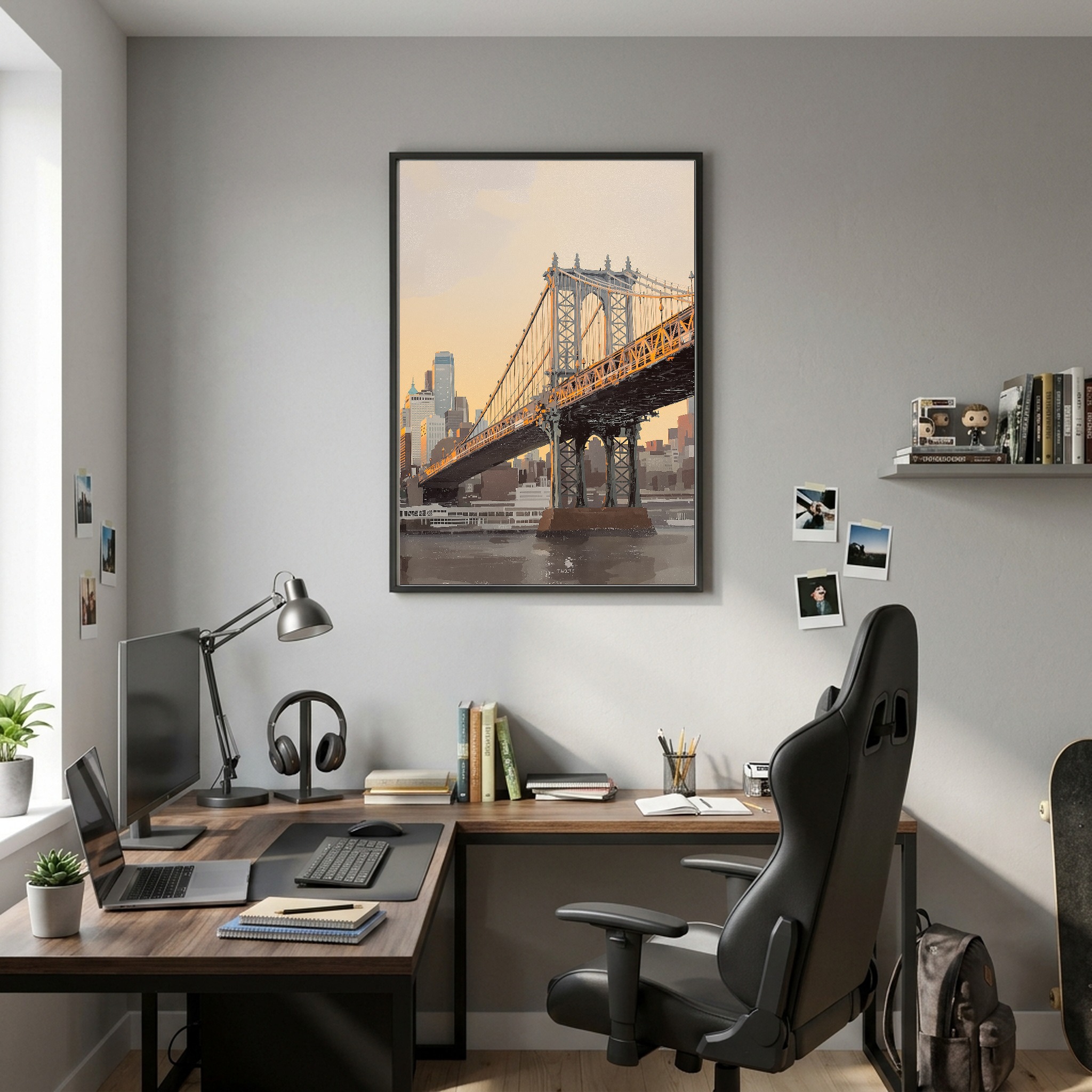 Manhattan Skyline from Brooklyn Bridge at Sunset – Vertical Canvas Wall Art for Above Sofa - Image 2
