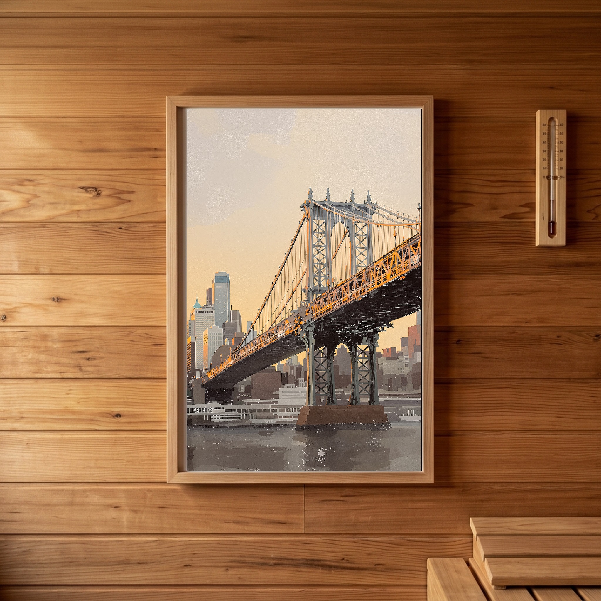 Manhattan Skyline from Brooklyn Bridge at Sunset – Vertical Canvas Wall Art for Above Sofa - Image 5