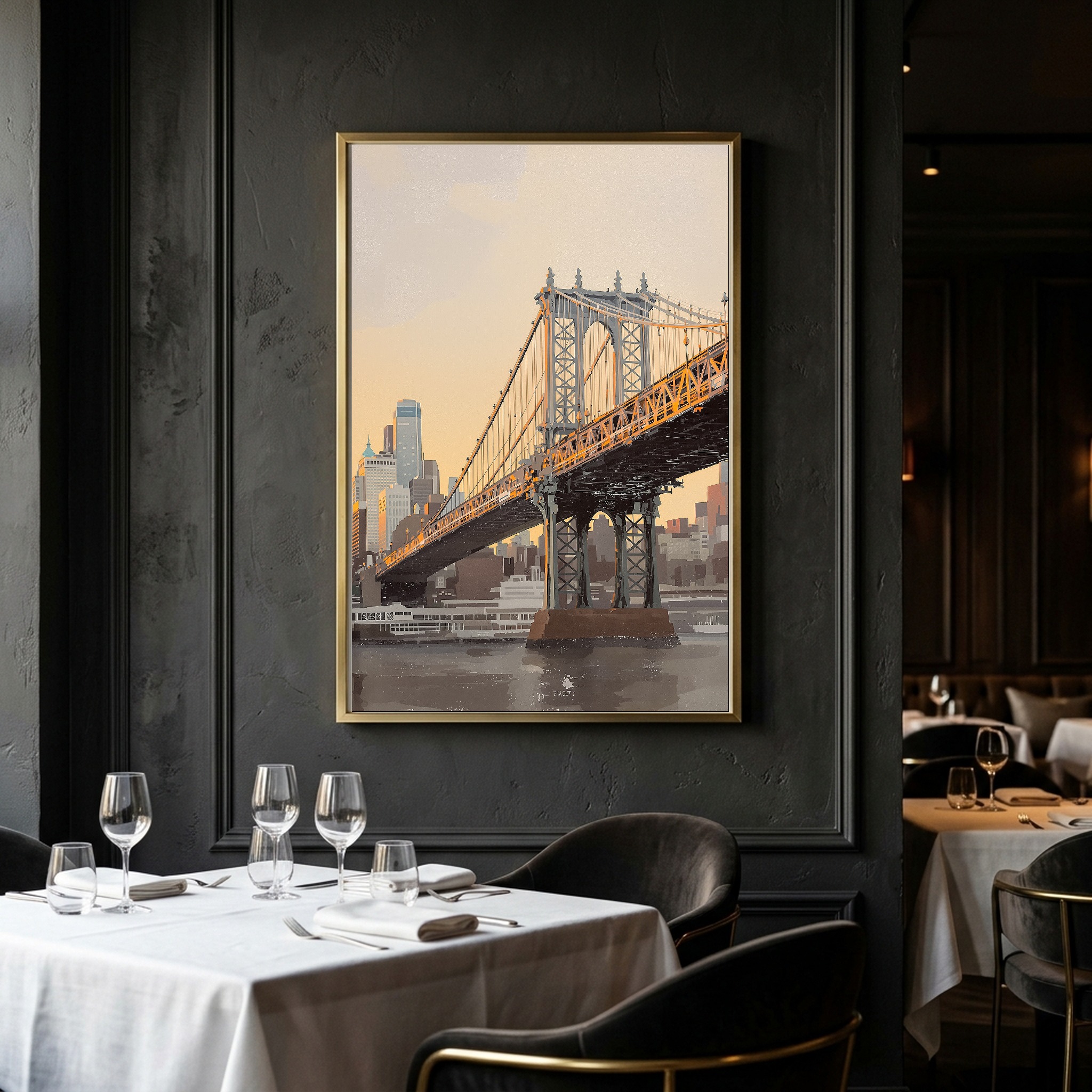 Manhattan Skyline from Brooklyn Bridge at Sunset – Vertical Canvas Wall Art for Above Sofa - Image 6