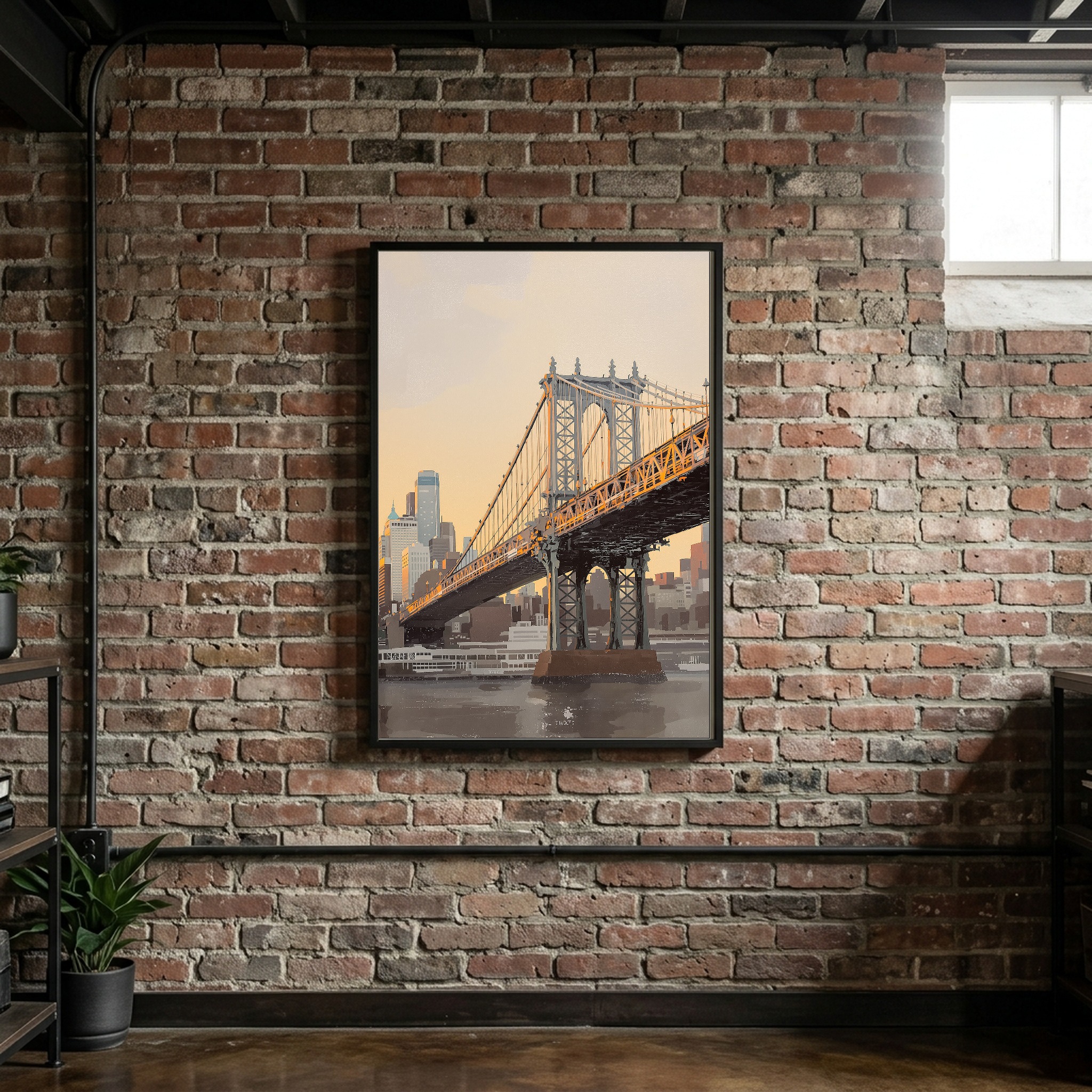 Manhattan Skyline from Brooklyn Bridge at Sunset – Vertical Canvas Wall Art for Above Sofa - Image 8