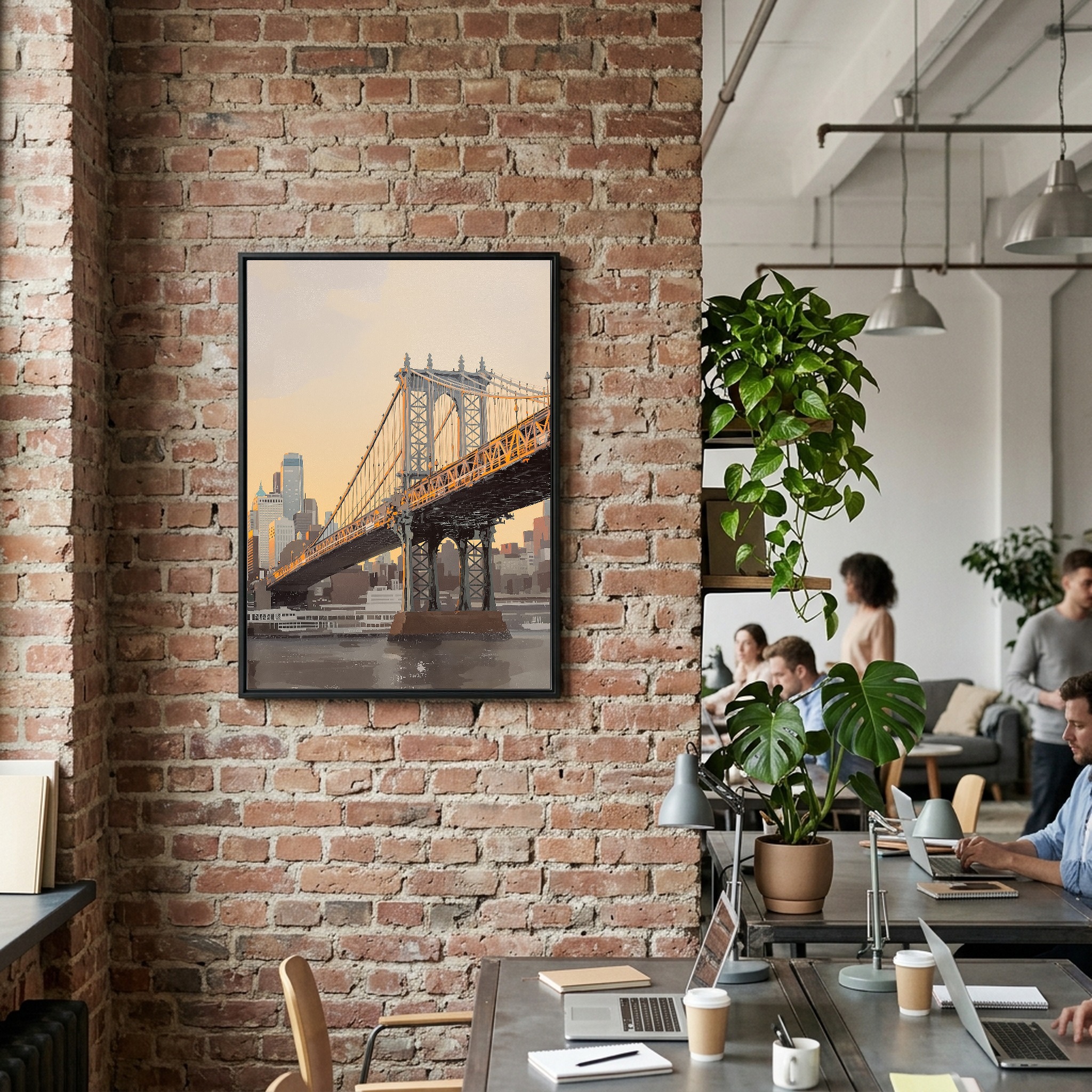 Manhattan Skyline from Brooklyn Bridge at Sunset – Vertical Canvas Wall Art for Above Sofa - Image 9