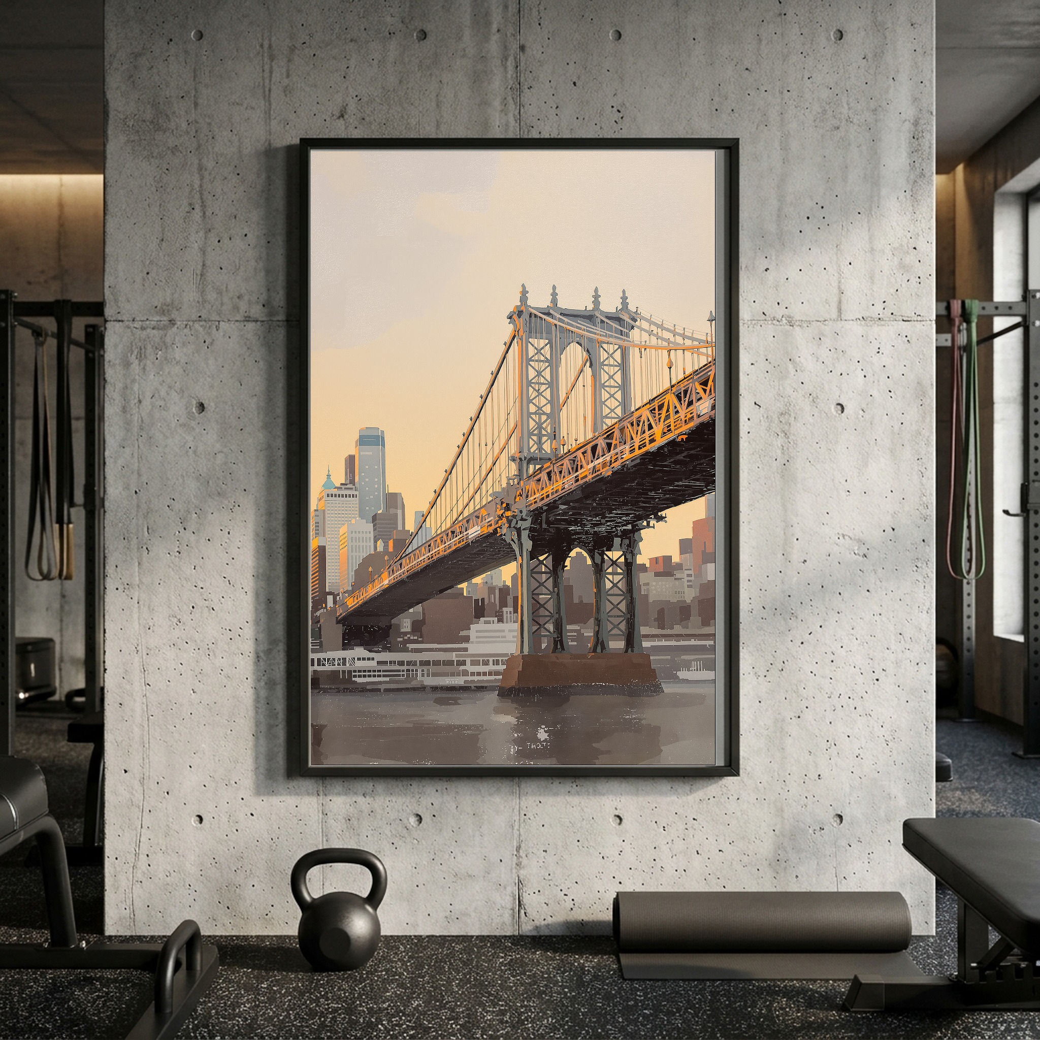 Manhattan Skyline from Brooklyn Bridge at Sunset – Vertical Canvas Wall Art for Above Sofa - Image 10