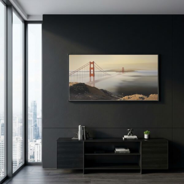 Golden Gate Bridge in Rolling Fog Panoramic Canvas Wall Art for Contemporary Loft