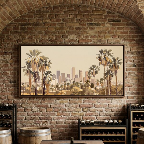 Los Angeles Skyline Framed by Palm Trees Panoramic Canvas Wall Art