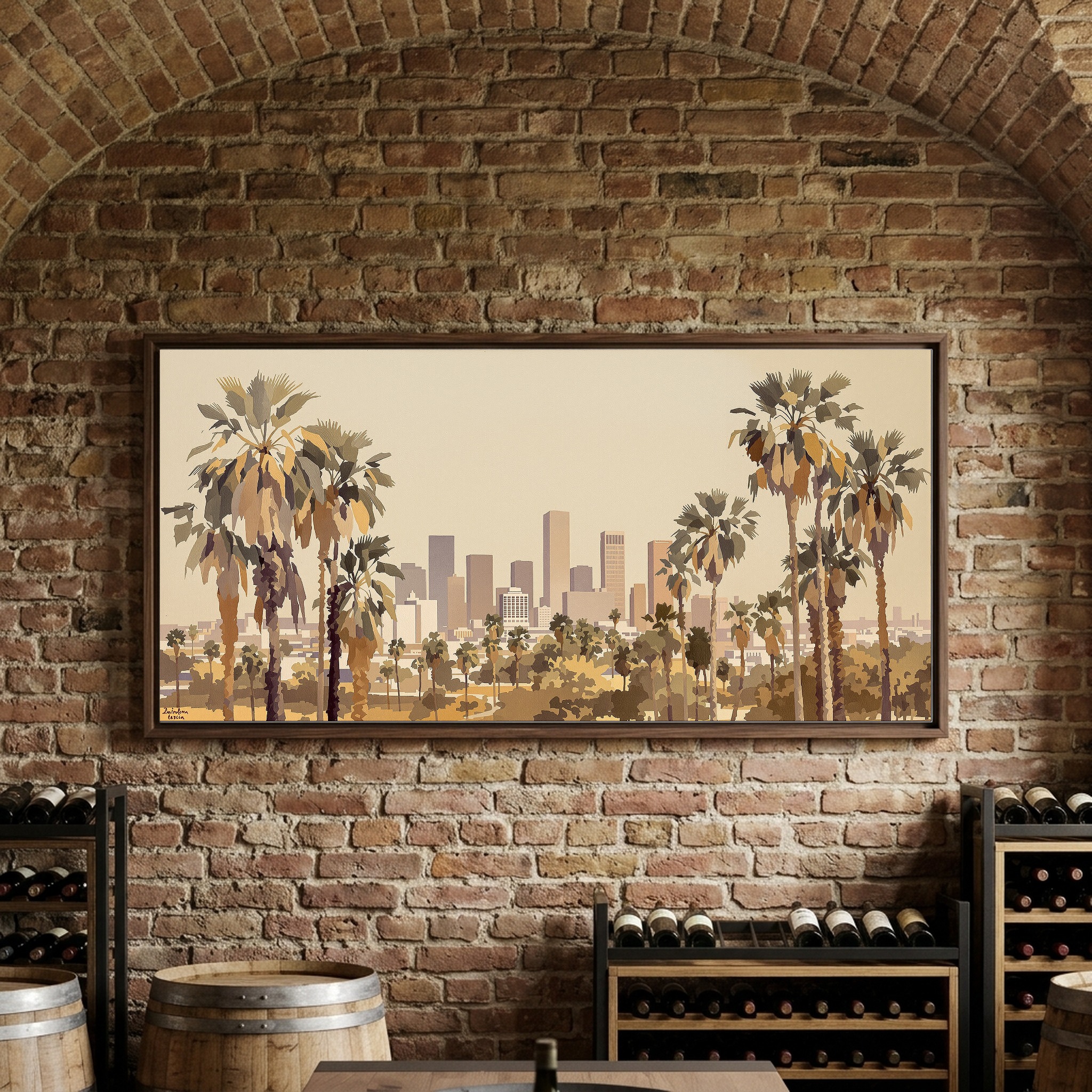 Los Angeles Skyline Framed by Palm Trees Panoramic Canvas Wall Art