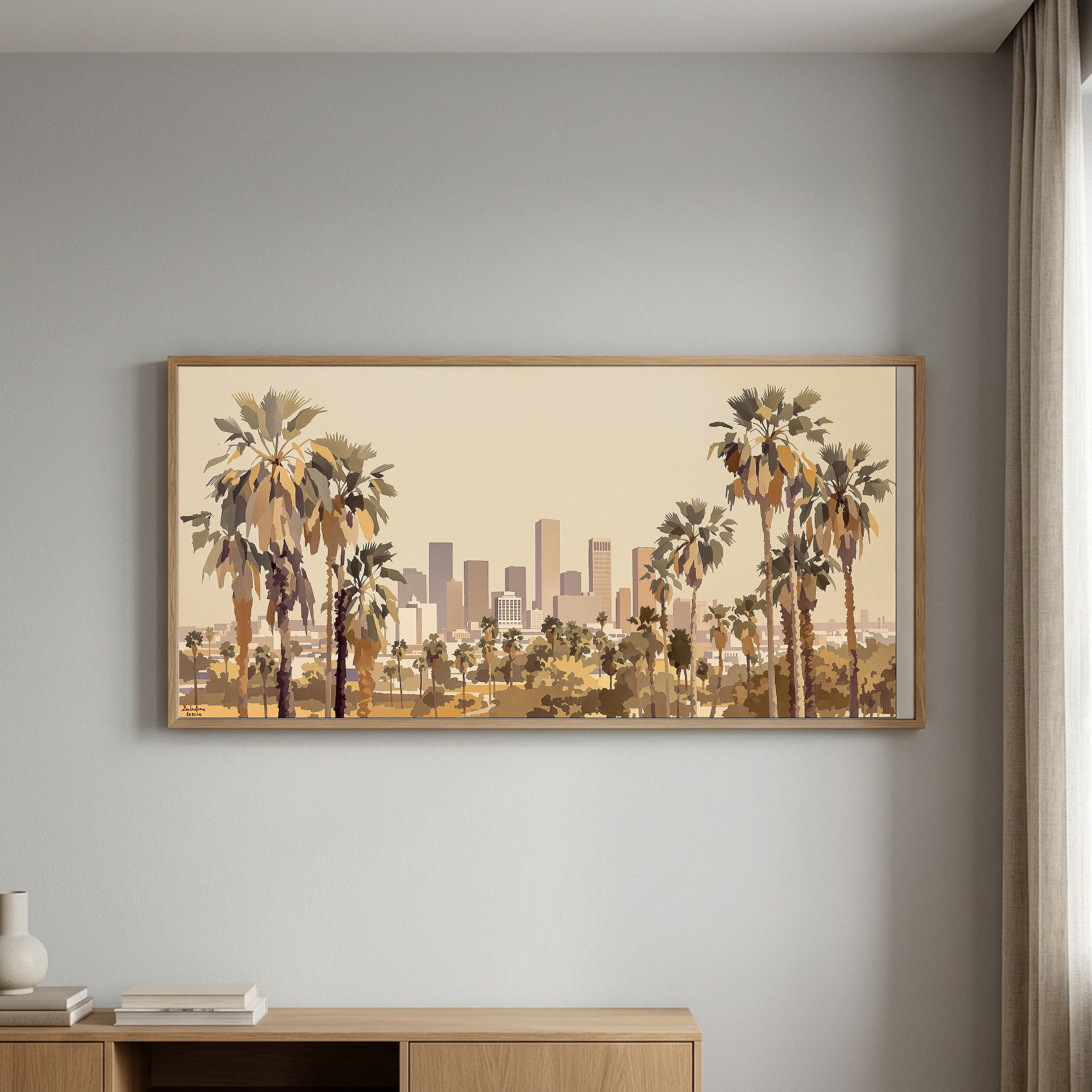 Los Angeles Skyline Framed by Palm Trees Panoramic Canvas Wall Art - Image 6