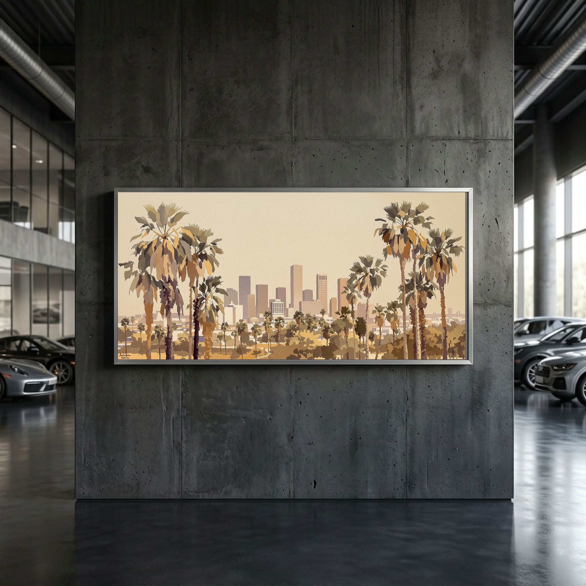 Los Angeles Skyline Framed by Palm Trees Panoramic Canvas Wall Art - Image 7