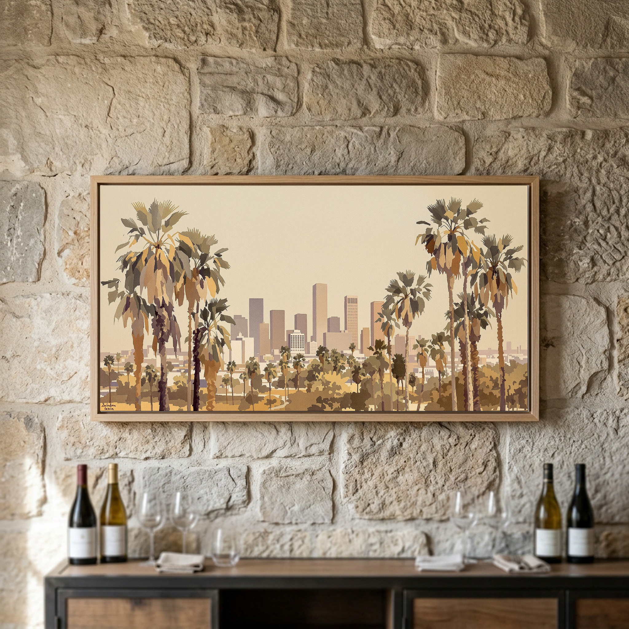 Los Angeles Skyline Framed by Palm Trees Panoramic Canvas Wall Art - Image 8